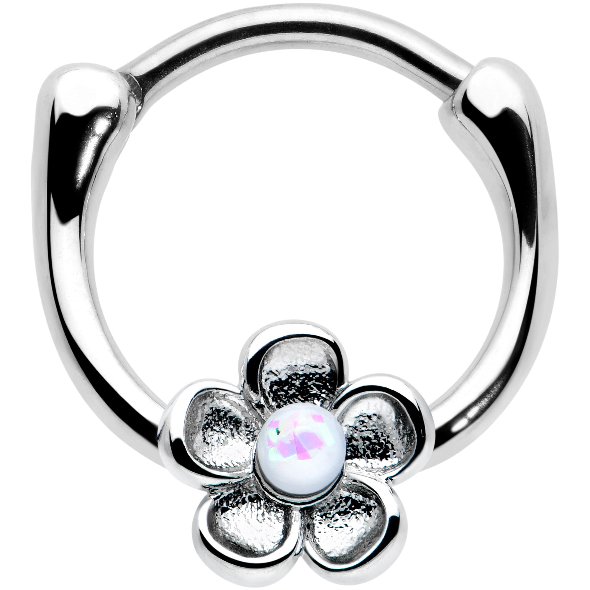 16G 5/16 White Faux Opal Sweetheart Flower Cartilage Clicker