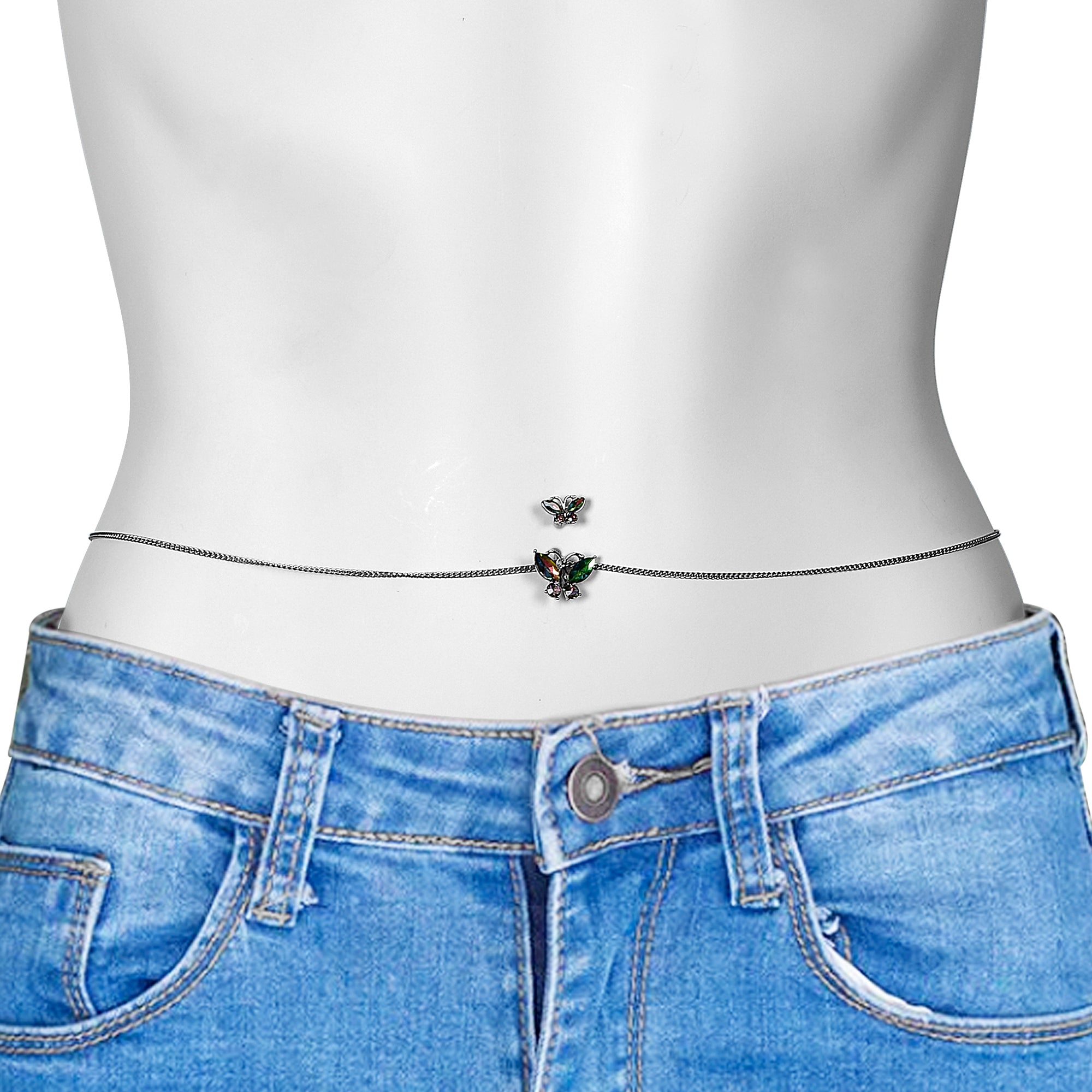 Rainbow Gem Butterfly Beauties Double Mount Belly Ring Belly Chain