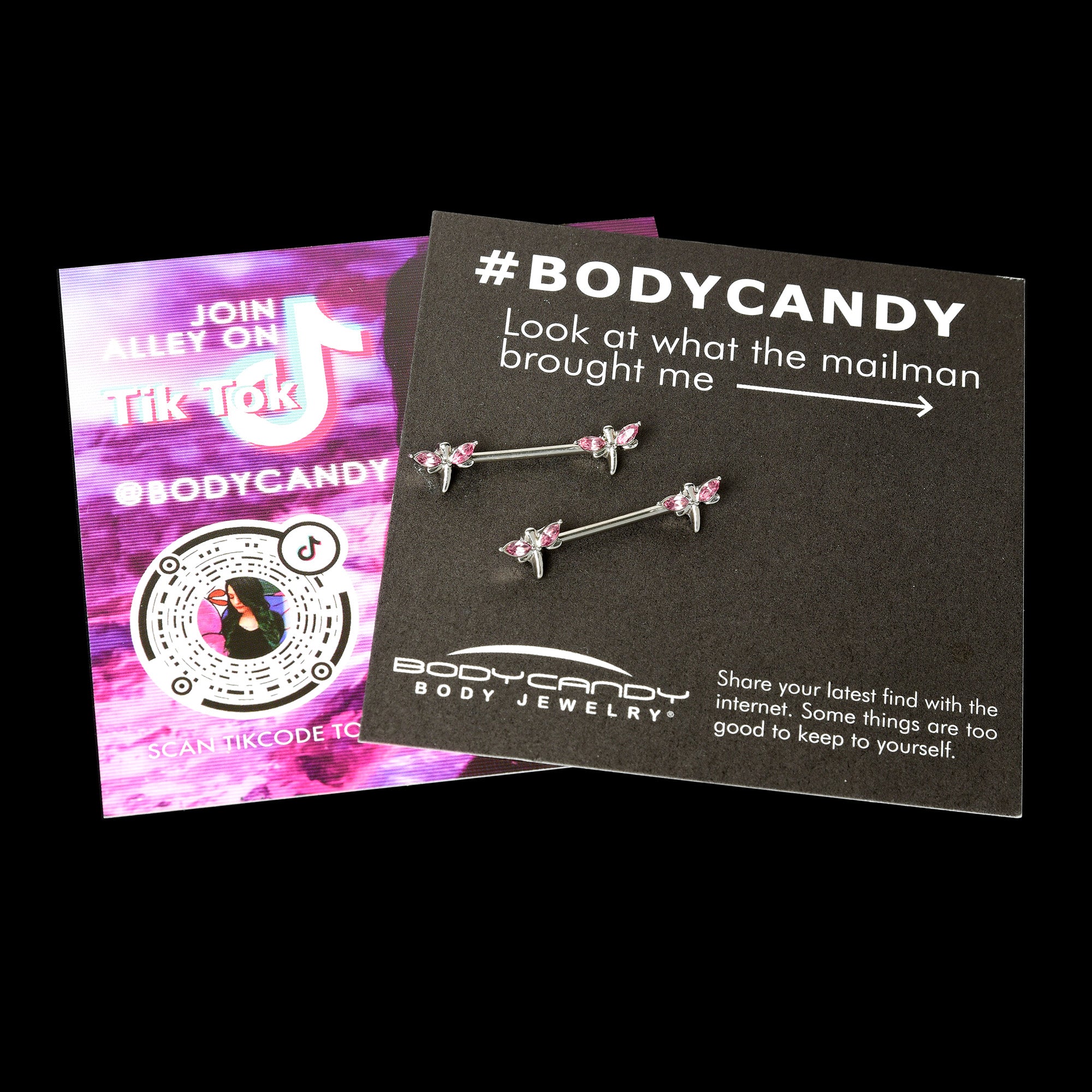 14G 5/8 Pink Gem Simple Styled Dragonfly Barbell Nipple Ring Set