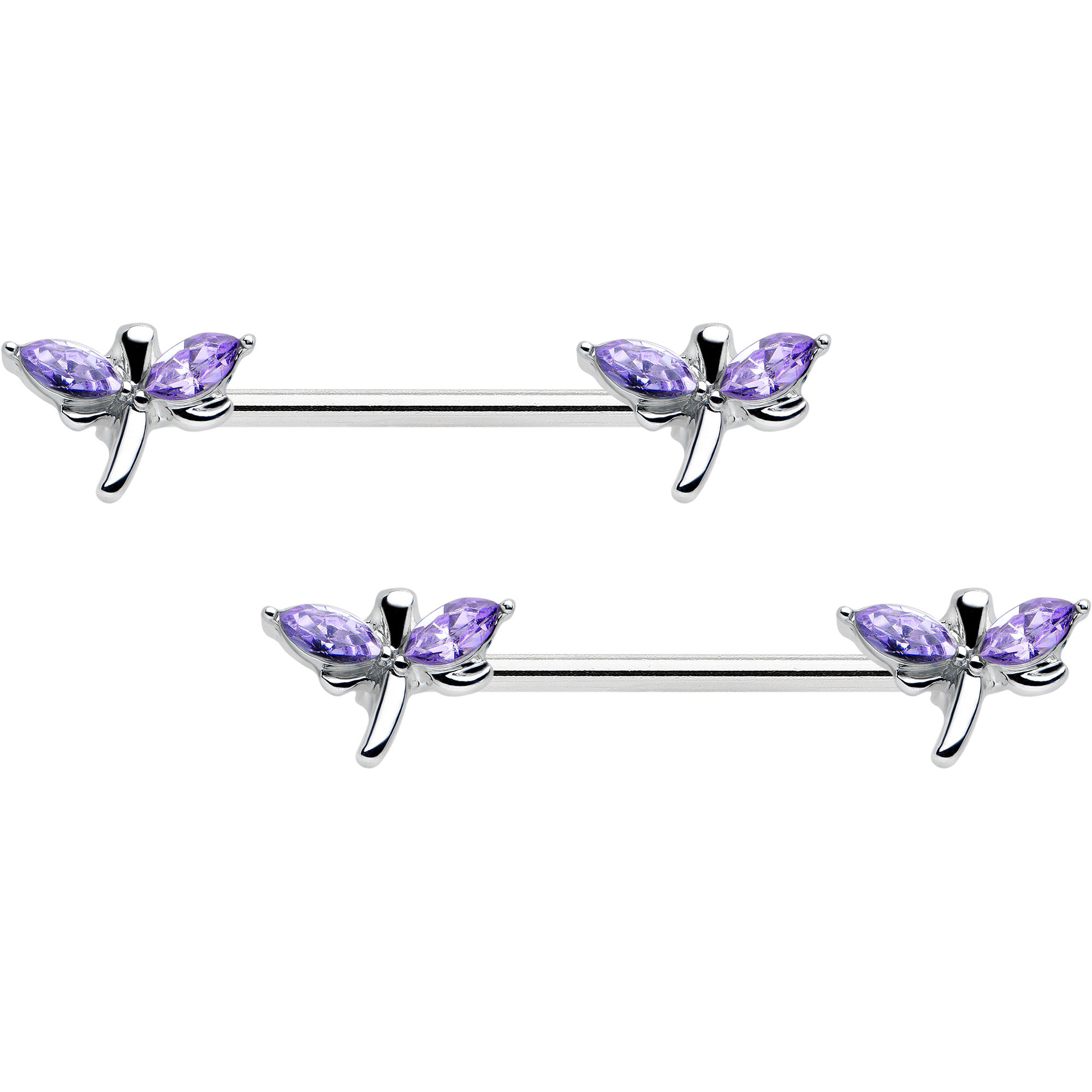 14G 5/8 Purple Gem Simple Styled Dragonfly Barbell Nipple Ring Set