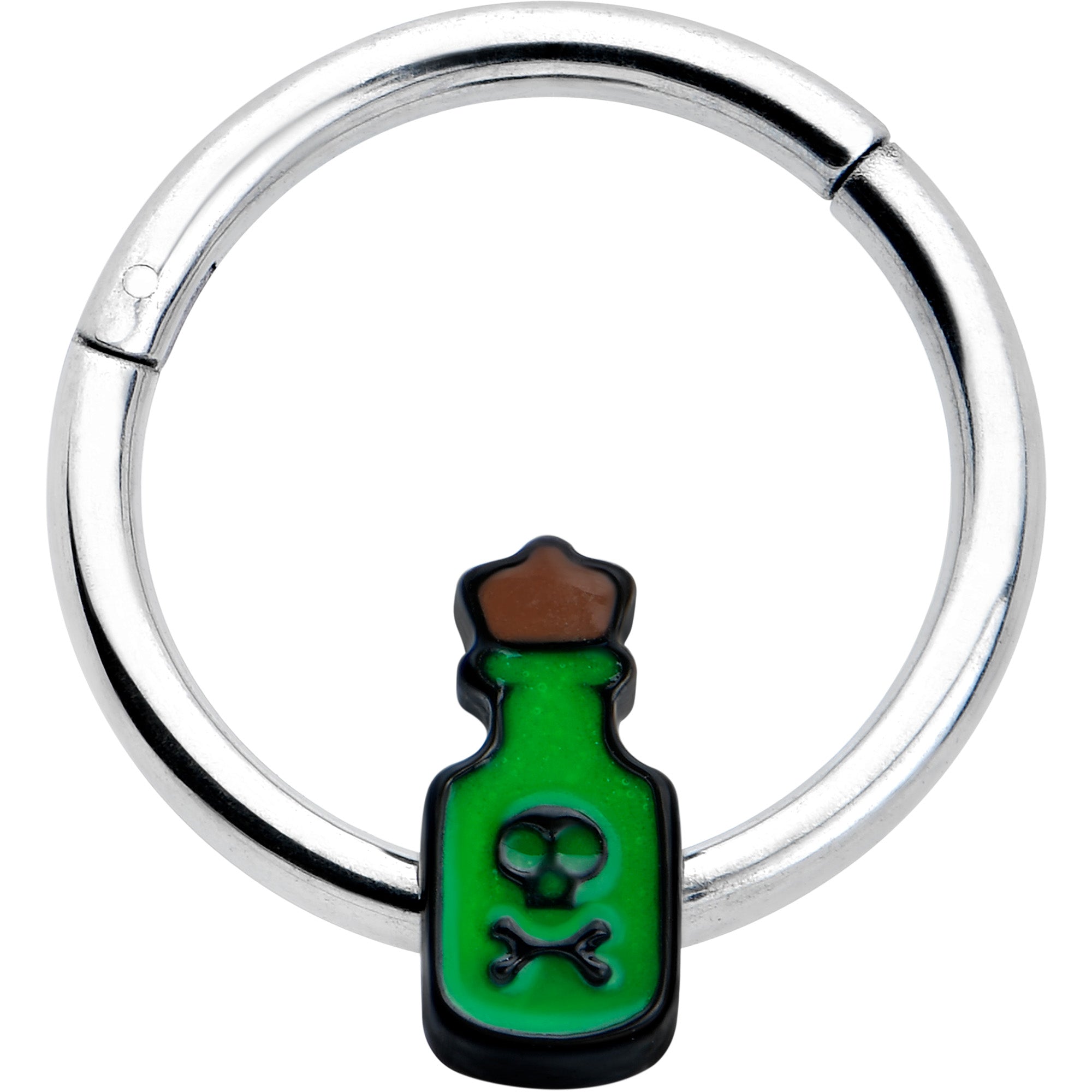 16G 3/8 Poison Green Bottle Glow in the Dark Hinged Segment Ring