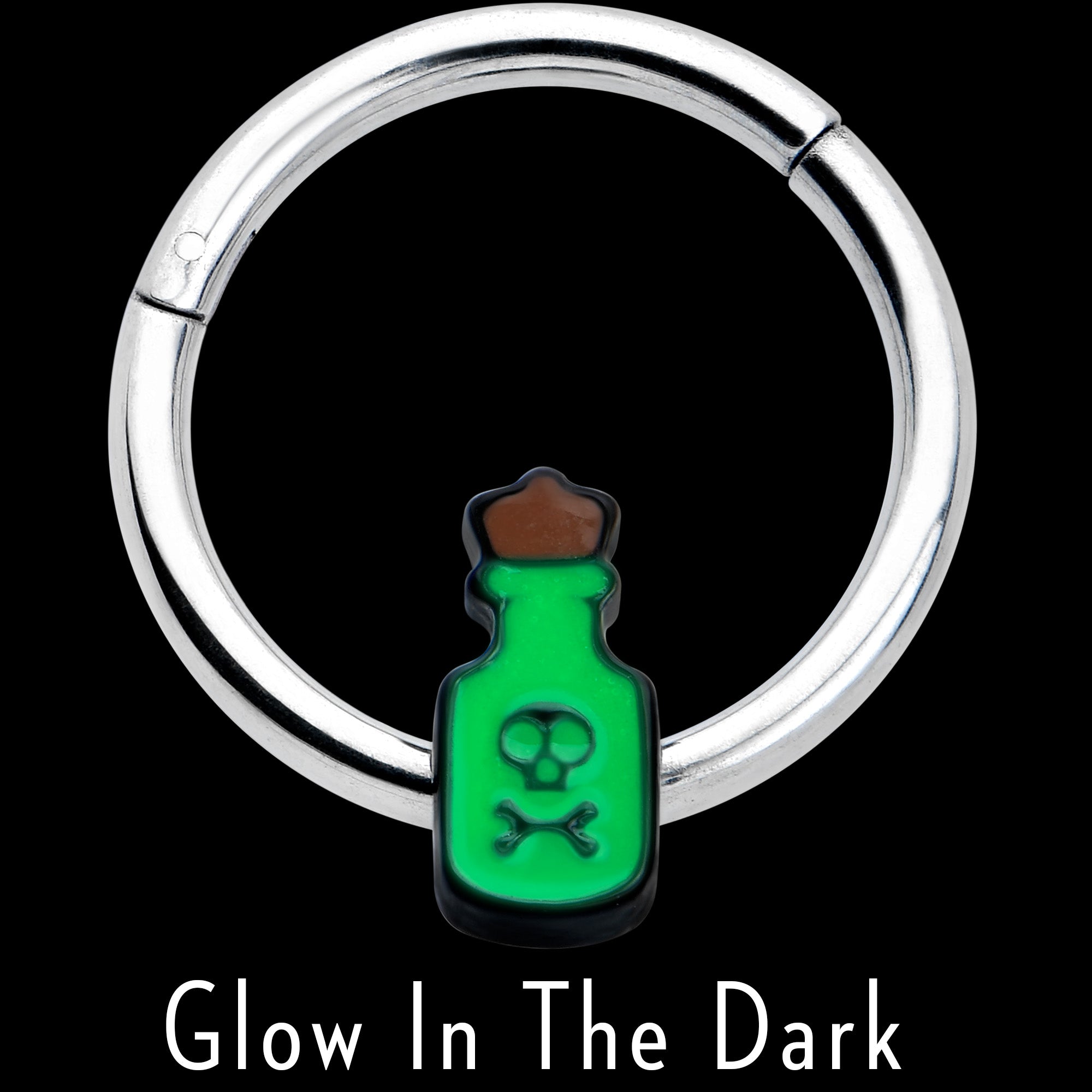 16G 3/8 Poison Green Bottle Glow in the Dark Hinged Segment Ring