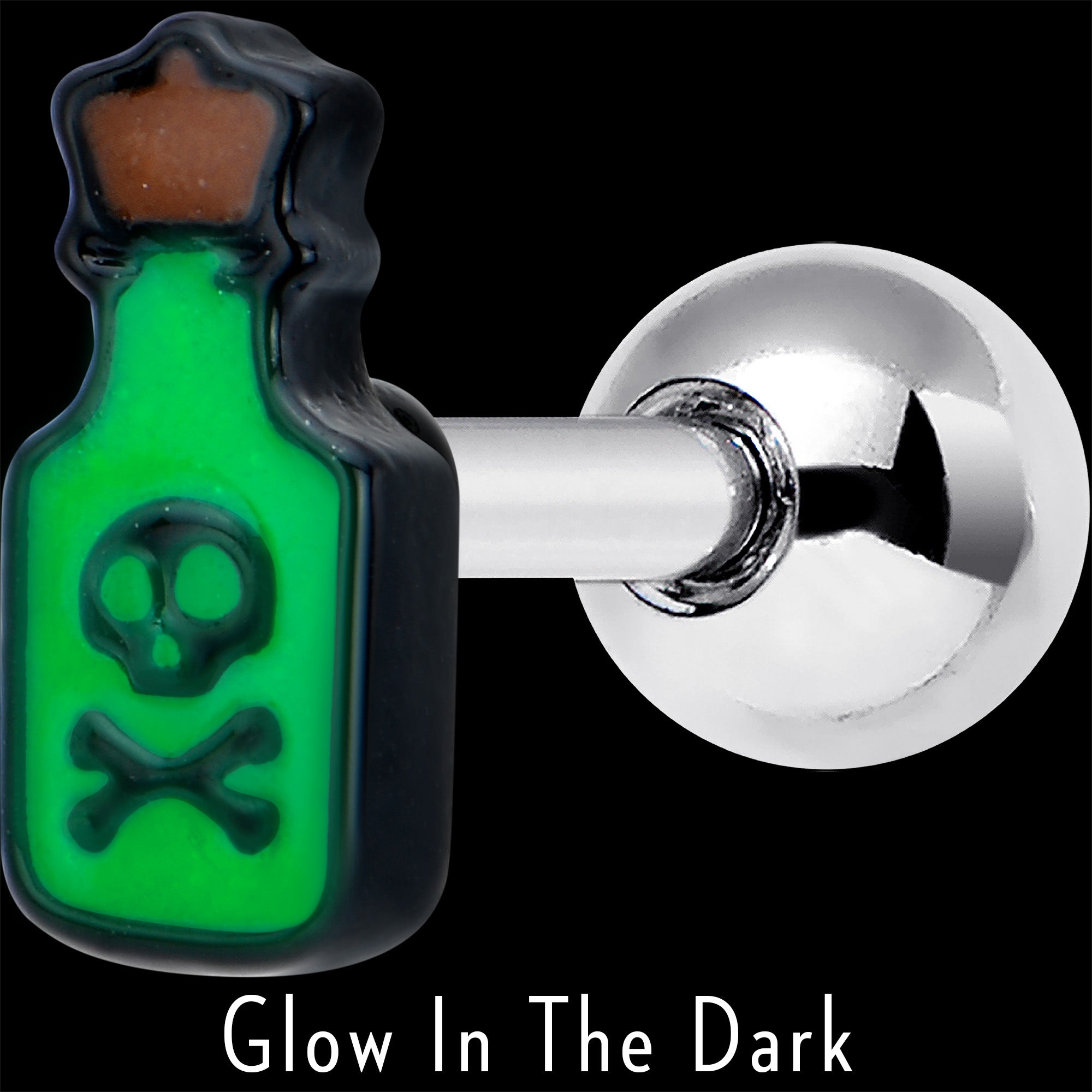 16G 1/4 Poison Green Bottle Glow in the Dark Cartilage Earring