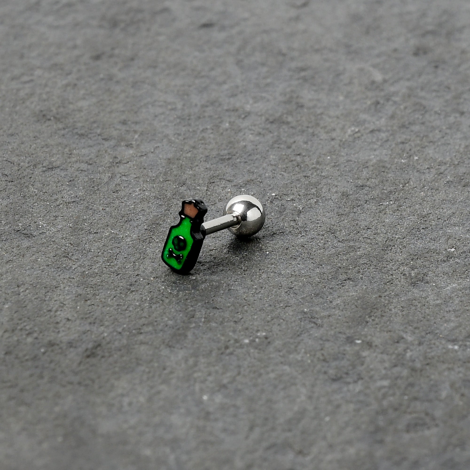 16G 1/4 Poison Green Bottle Glow in the Dark Cartilage Earring