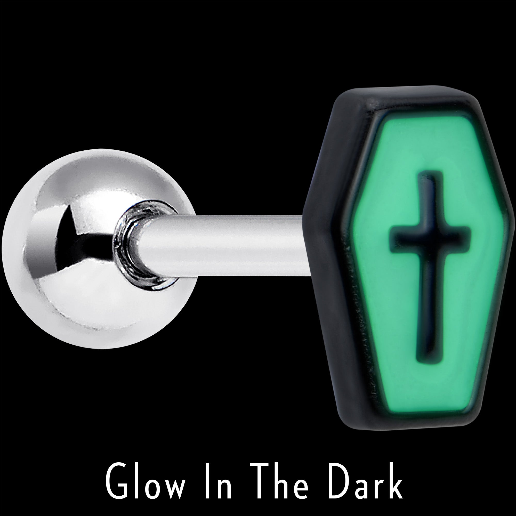 16G 1/4 Creepy Coffin Lt Purple Glow in Dark Cartilage Earring