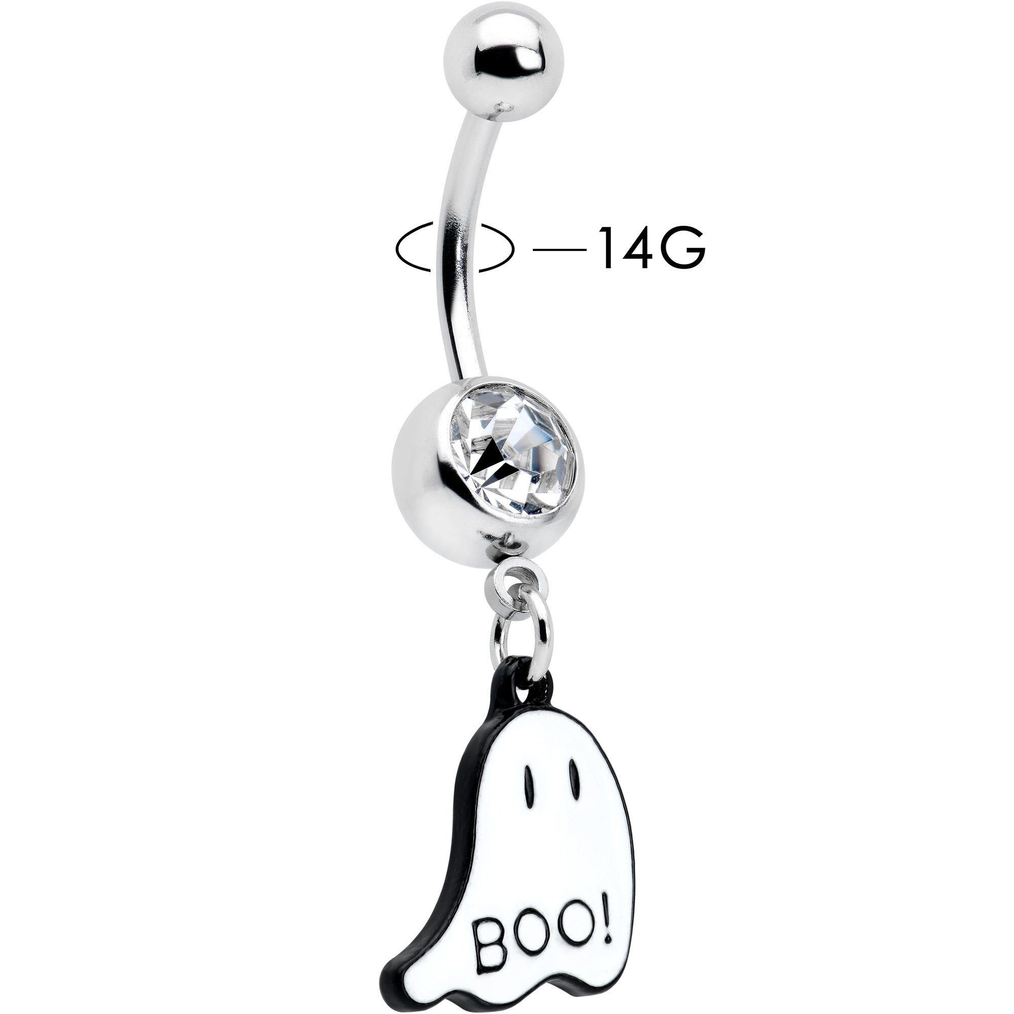 Clear Gem White Ghost Glow in the Dark Halloween Dangle Belly Ring