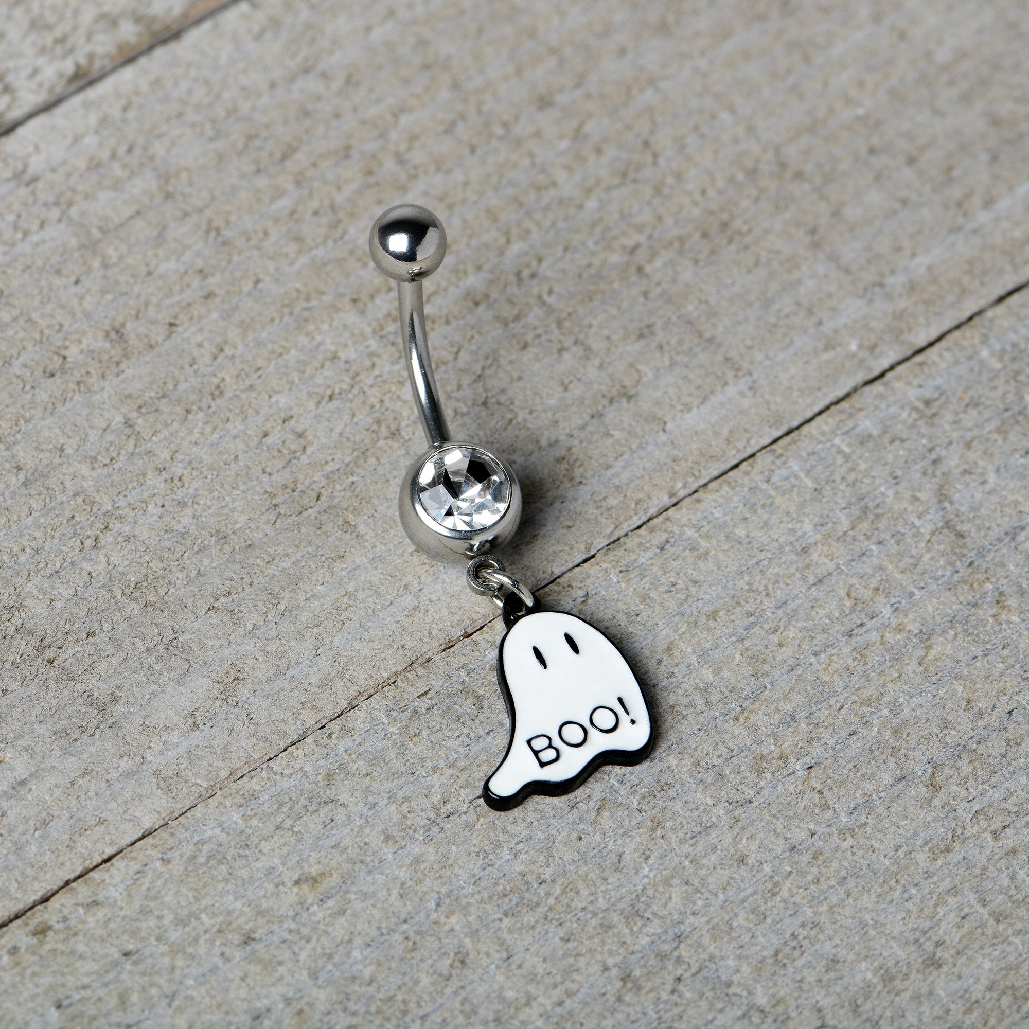 Clear Gem White Ghost Glow in the Dark Halloween Dangle Belly Ring
