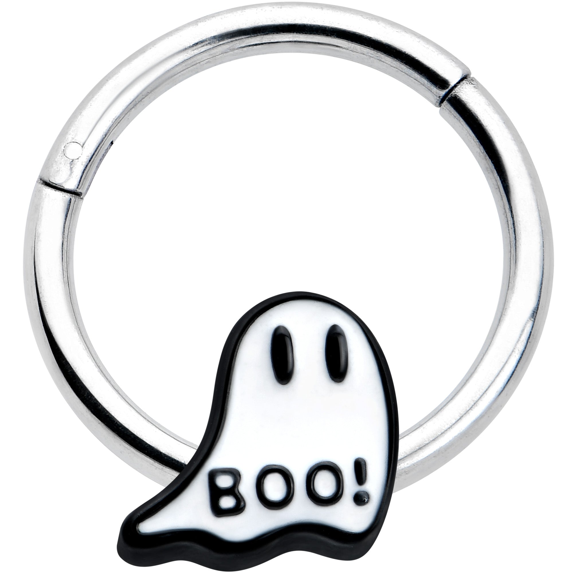 16G 3/8 White Ghost Glow in the Dark Halloween Hinged Segment Ring