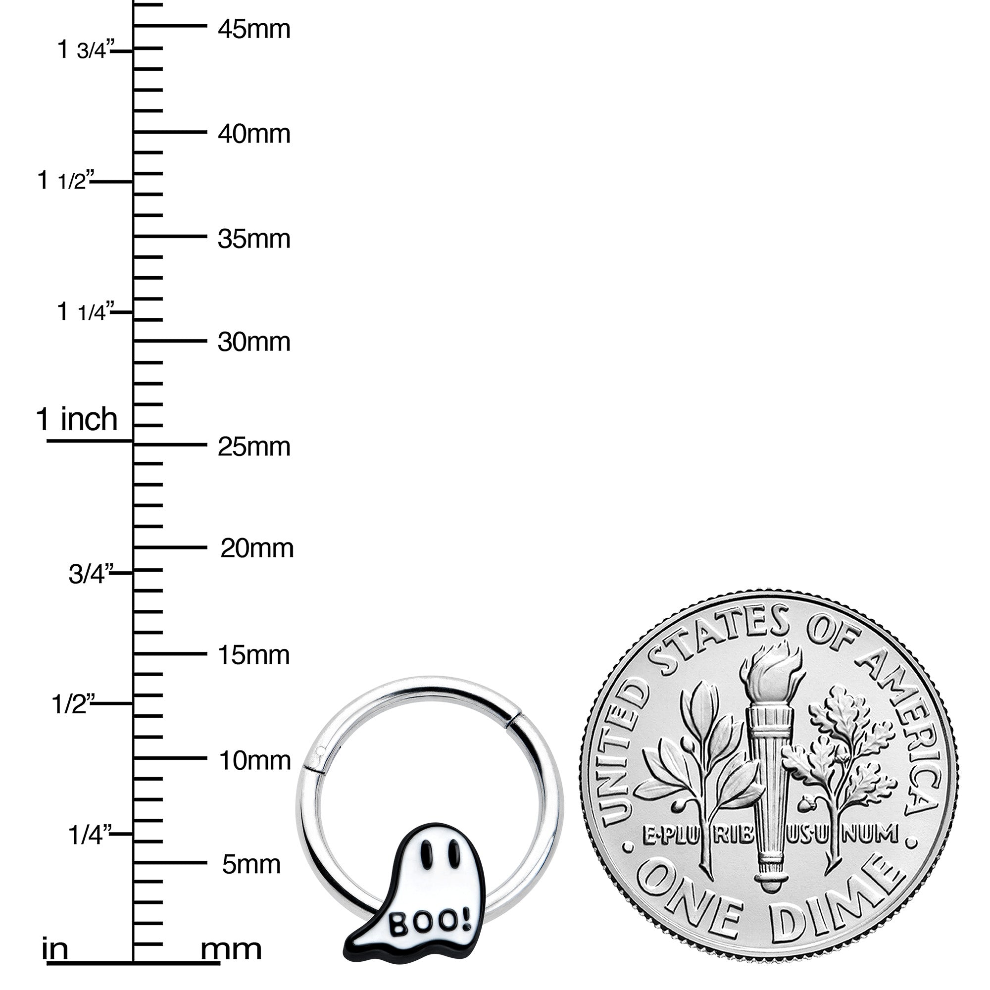 16G 3/8 White Ghost Glow in the Dark Halloween Hinged Segment Ring