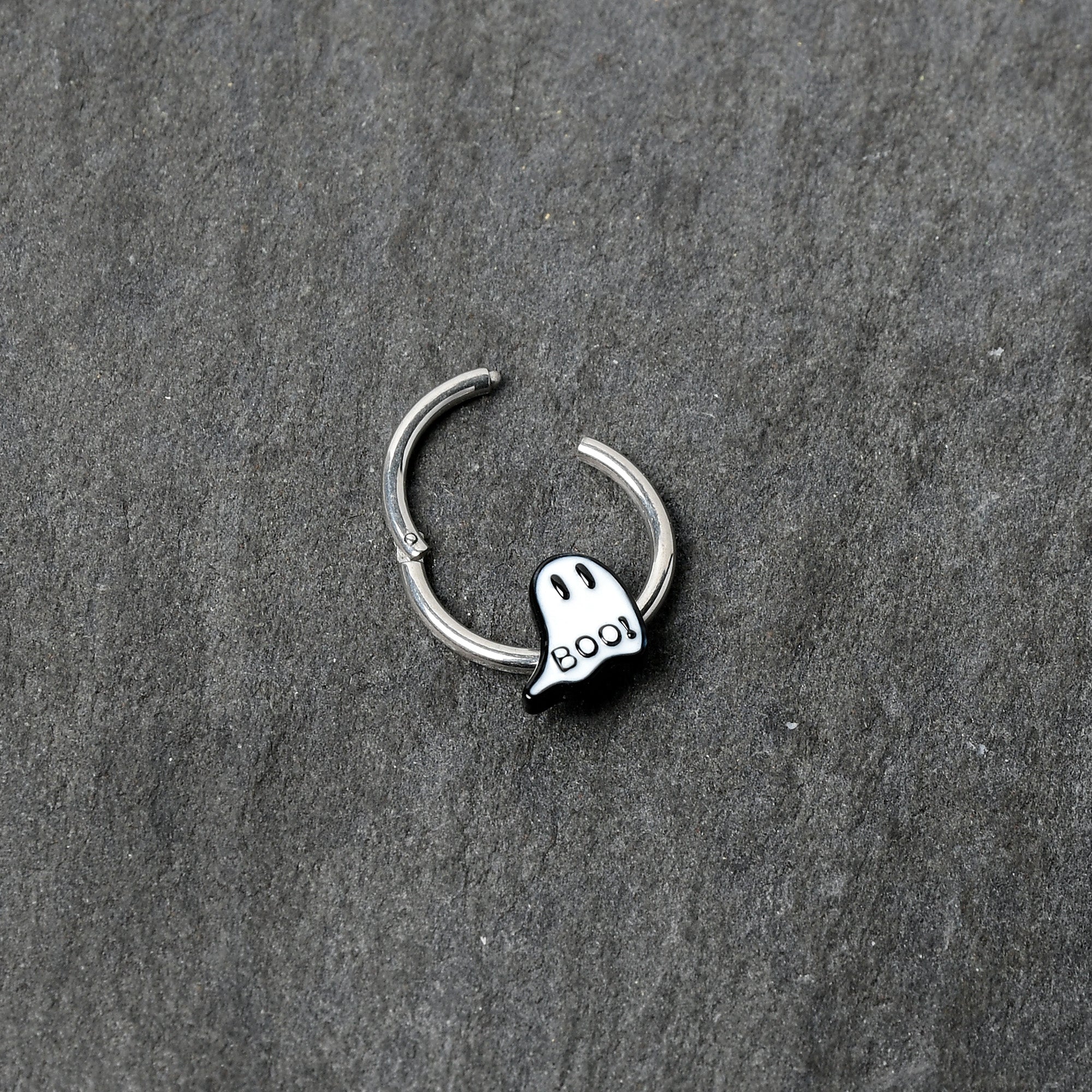 16G 3/8 White Ghost Glow in the Dark Halloween Hinged Segment Ring