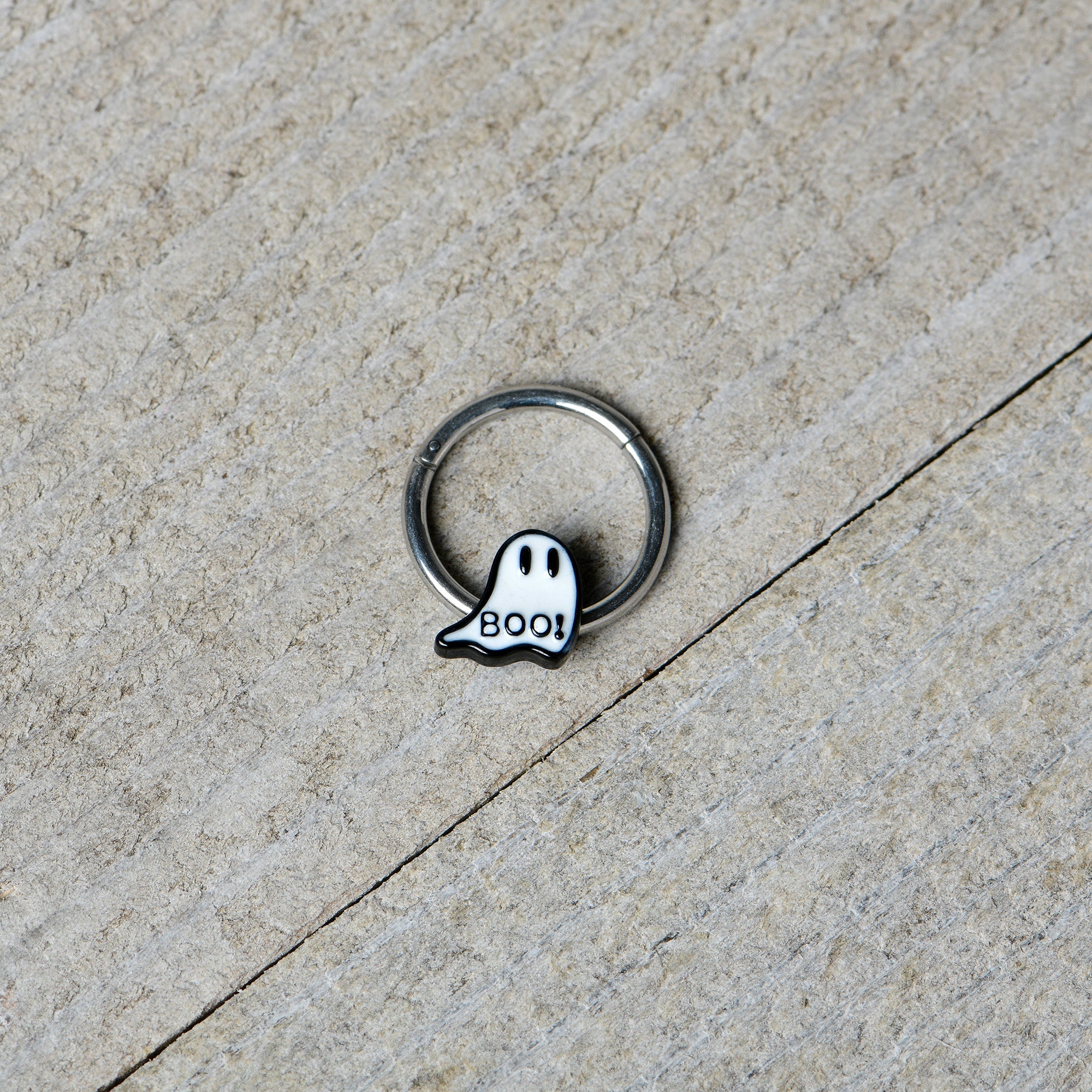 16G 3/8 White Ghost Glow in the Dark Halloween Hinged Segment Ring