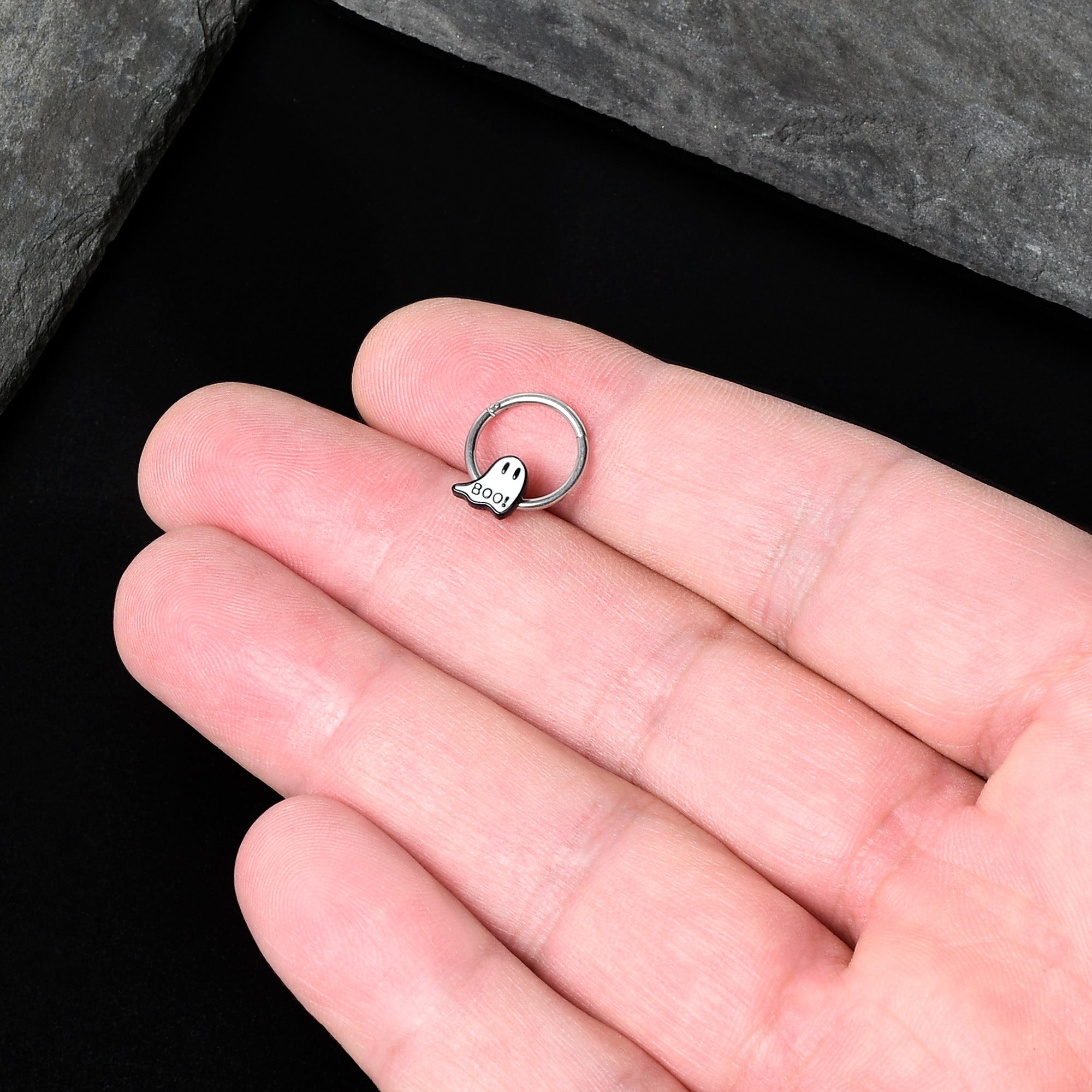 16G 3/8 White Ghost Glow in the Dark Halloween Hinged Segment Ring