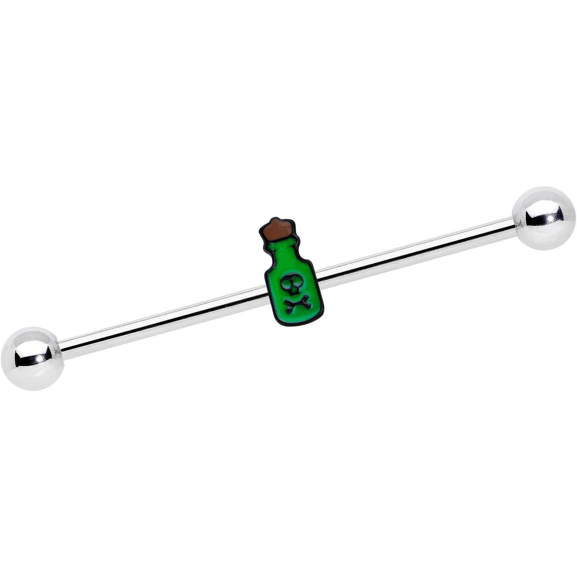 14G Poison Green Bottle Glow in the Dark Industrial Barbell 38mm