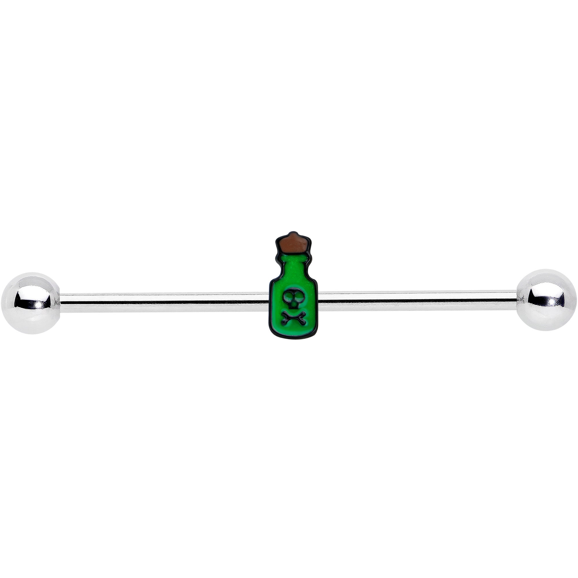 14G Poison Green Bottle Glow in the Dark Industrial Barbell 38mm