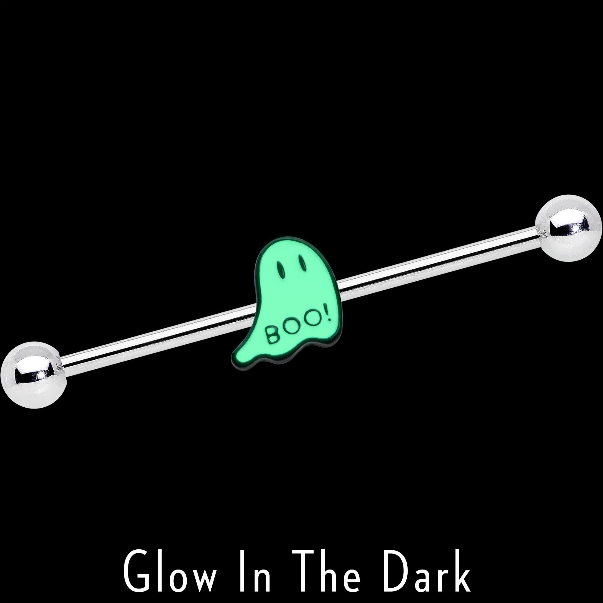 14G Halloween White Ghost Glow in the Dark Industrial Barbell 38mm