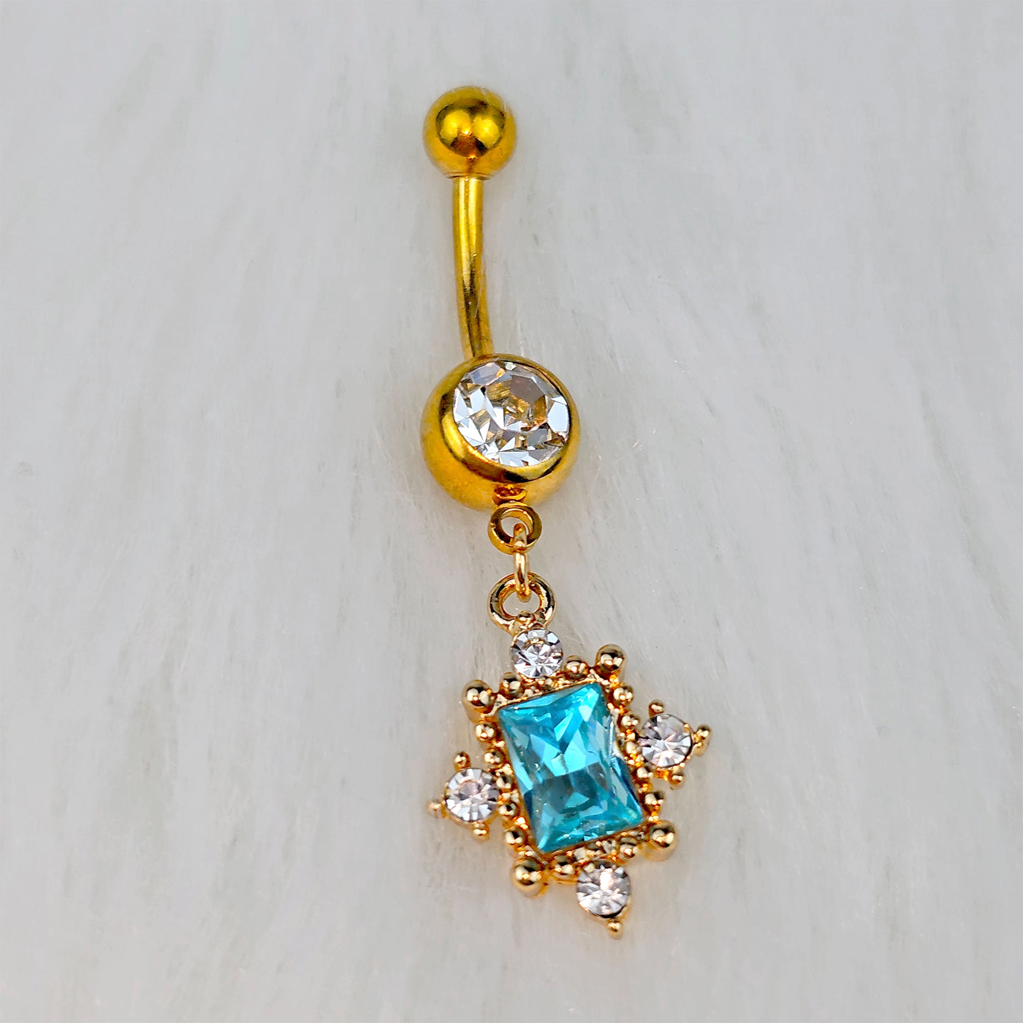 thumbnail image 2 of 14g Surgical Steel Dangle Belly Button Ring – Clear CZ Navel Jewelry For Women 2 of 4
