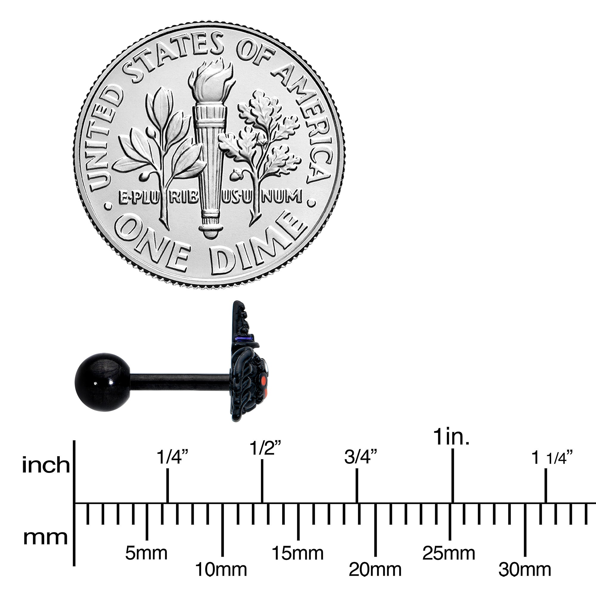 16G 1/4 Black Halloween Witchy Smiling Spider Cartilage Earring