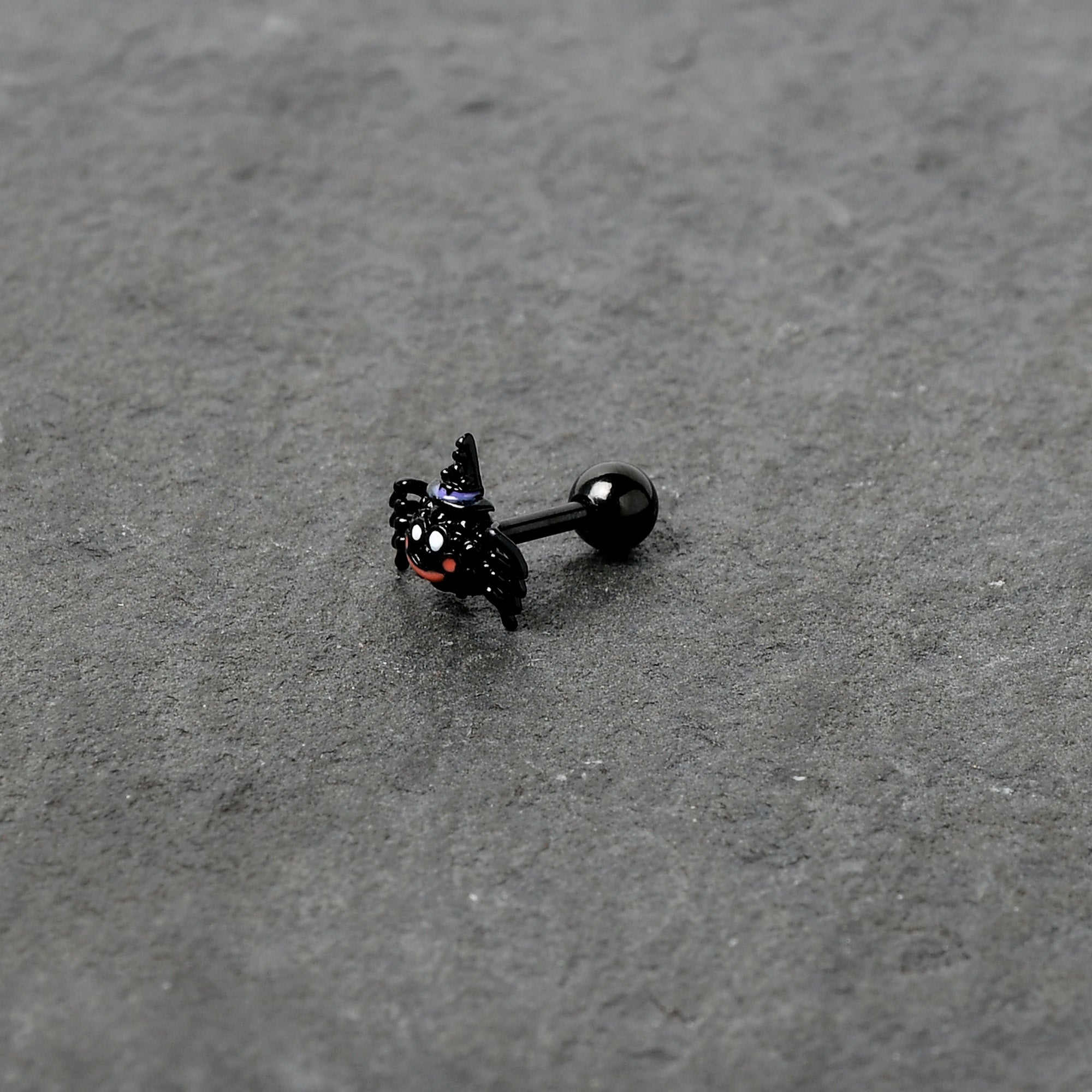16G 1/4 Black Halloween Witchy Smiling Spider Cartilage Earring