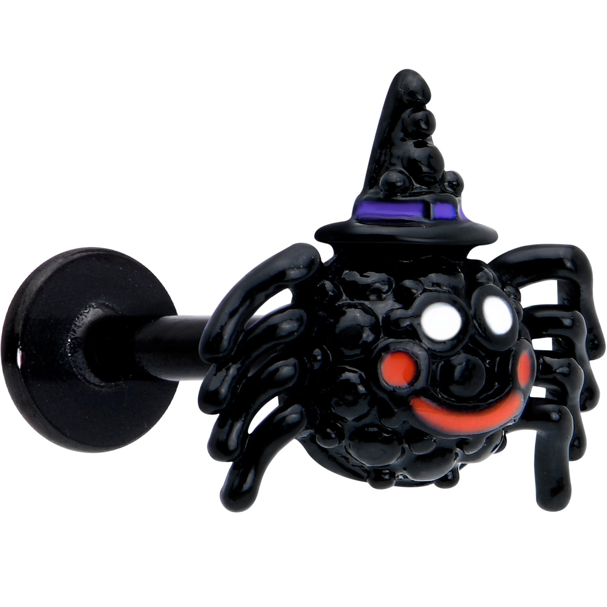 16G 5/16 Black Halloween Witch Smiling Spider Labret Monroe Tragus