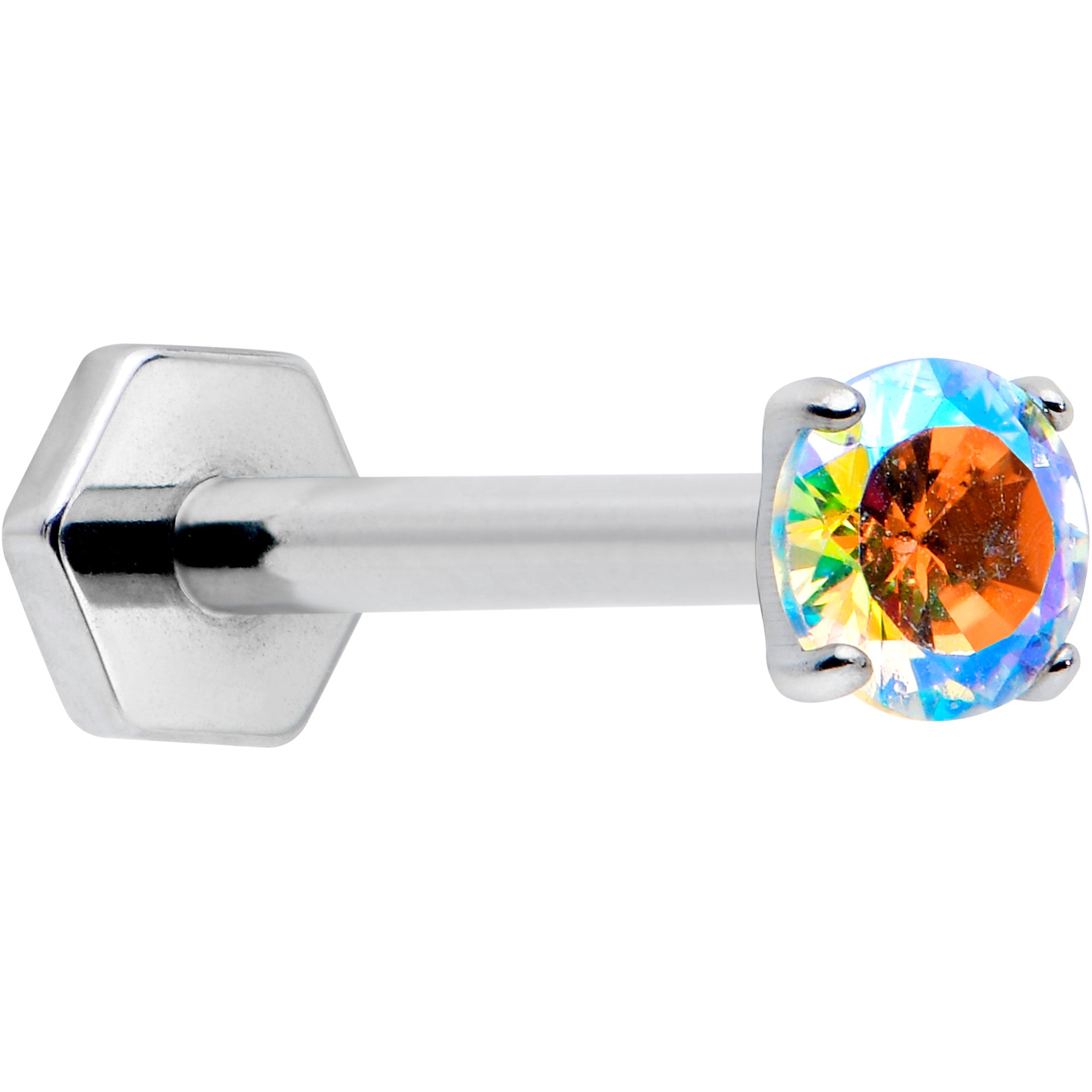 16G 5/16 Aurora CZ Gem ASTM F-136 Implant Grade Titanium Hex End Labret Tragus