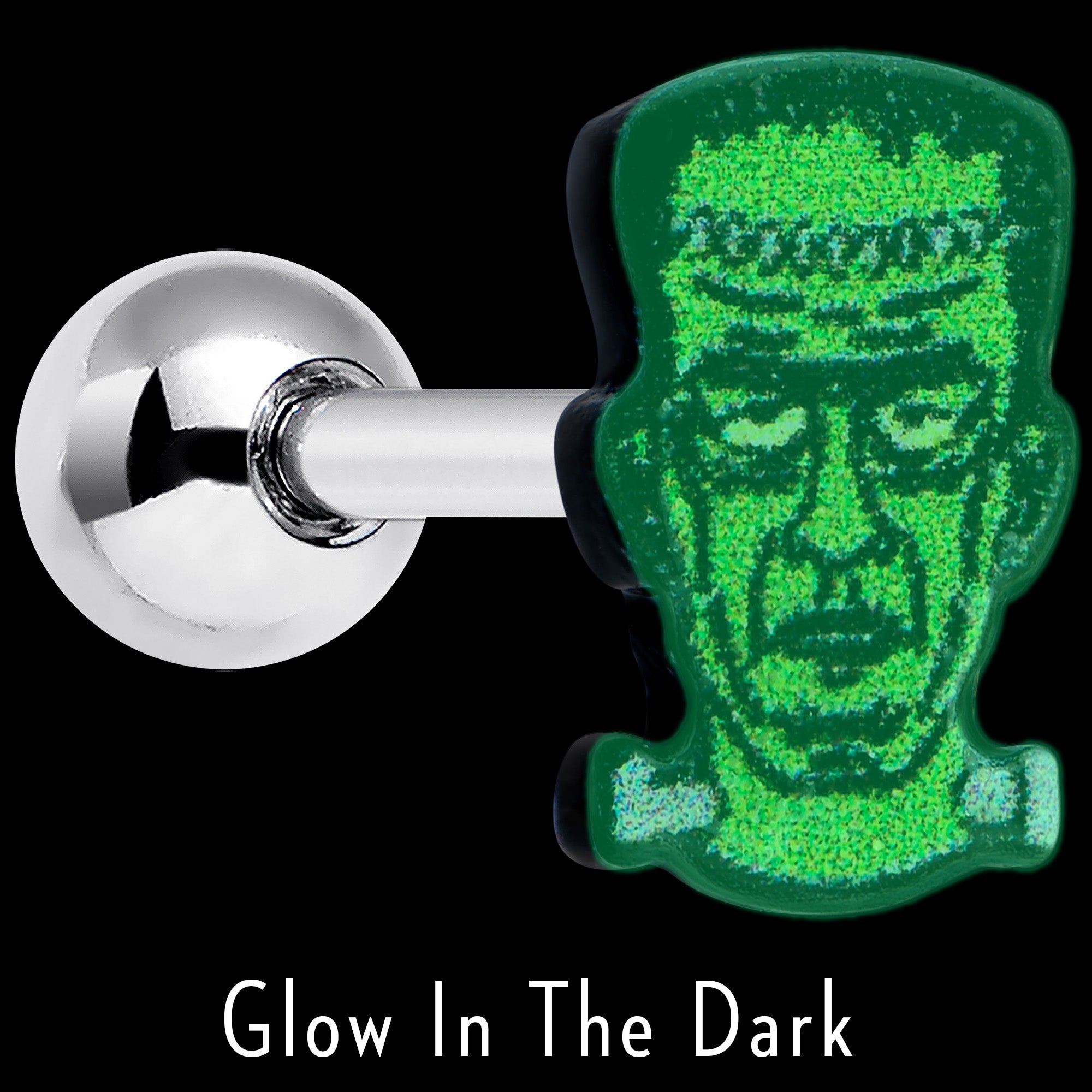 16G 1/4 Frankenstein Head Green Glow in the Dark Cartilage Earring