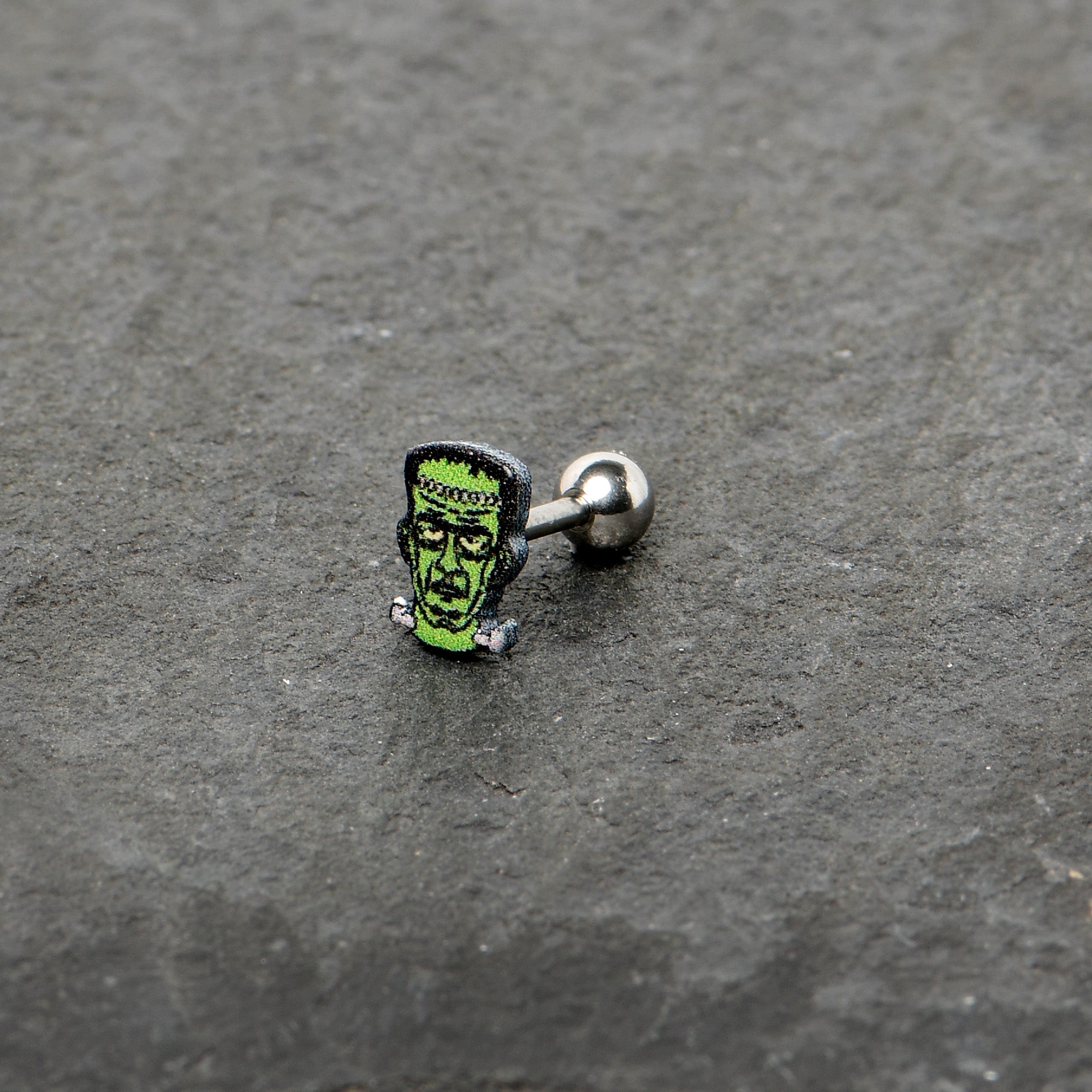 16G 1/4 Frankenstein Head Green Glow in the Dark Cartilage Earring
