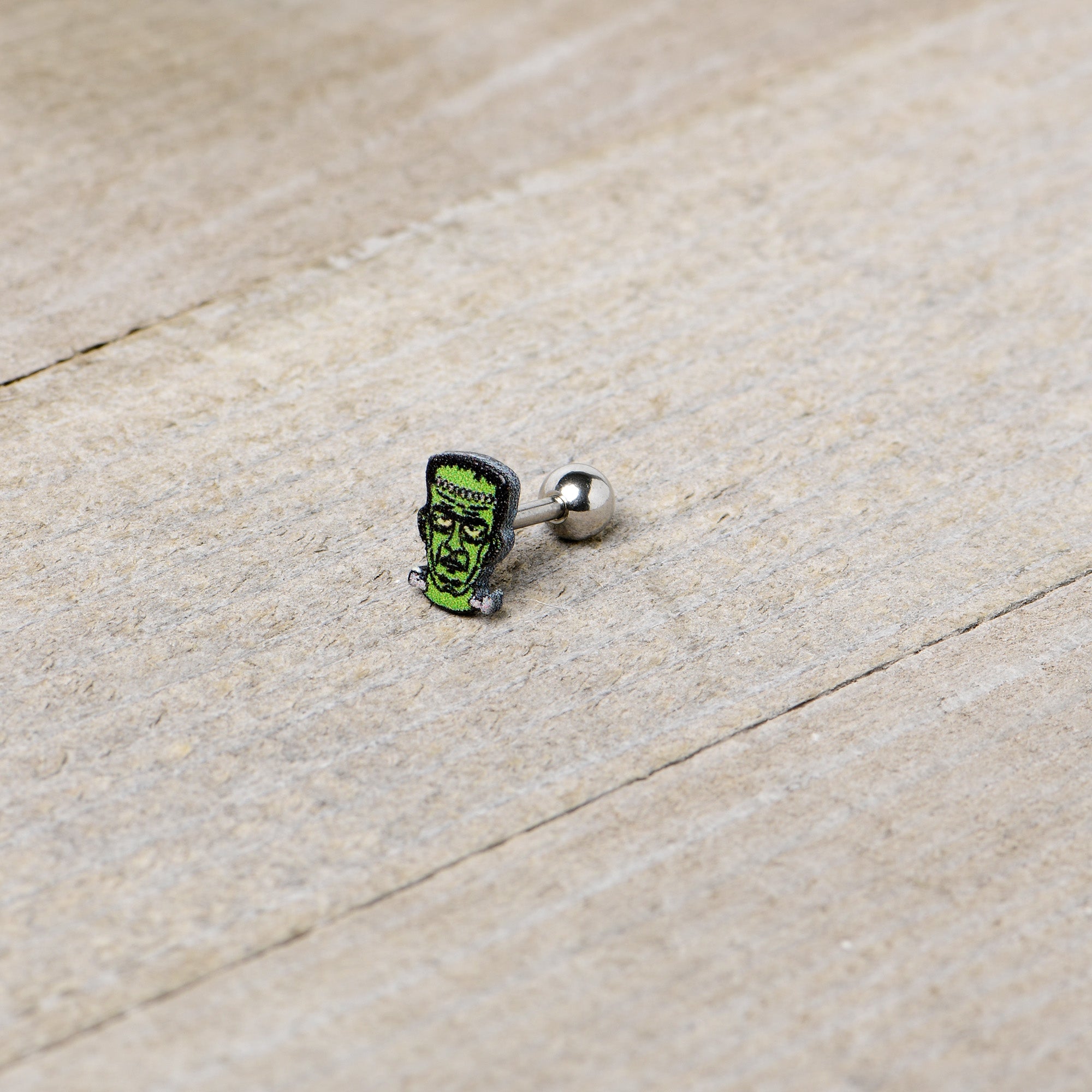 16G 1/4 Frankenstein Head Green Glow in the Dark Cartilage Earring