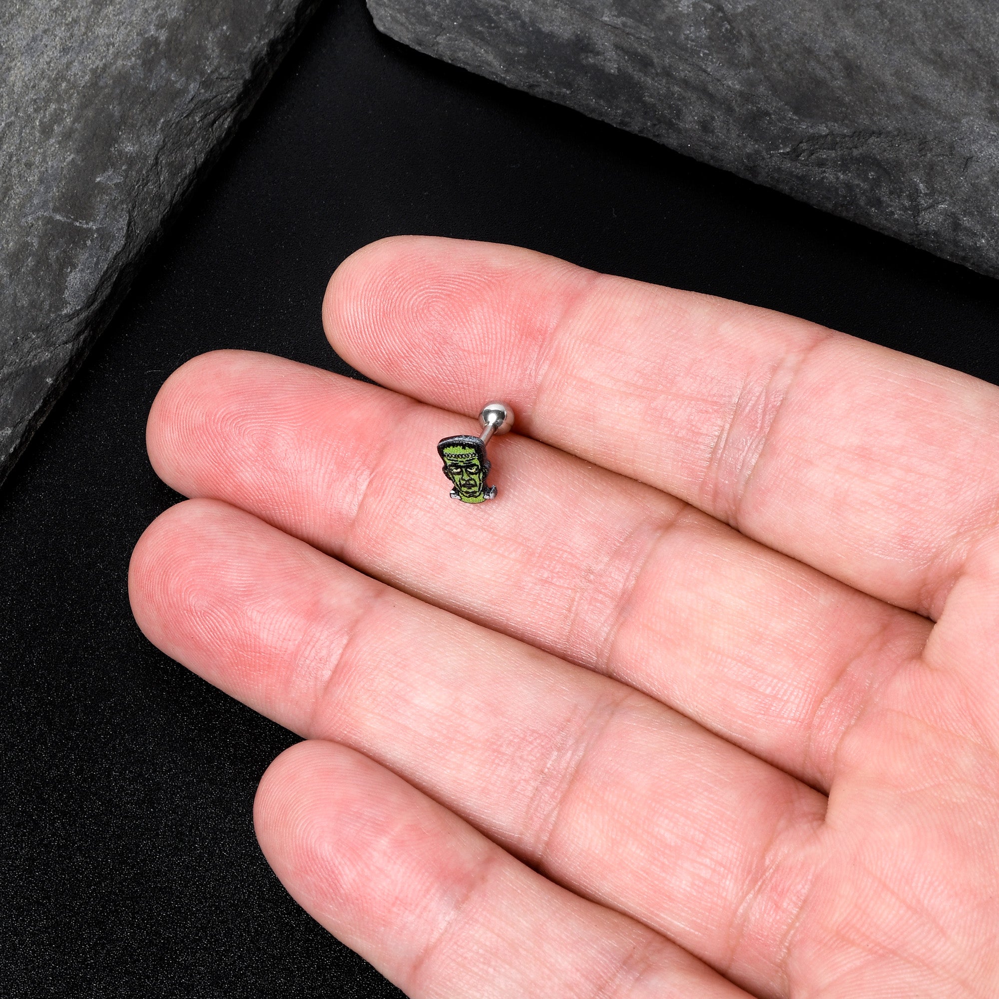 16G 1/4 Frankenstein Head Green Glow in the Dark Cartilage Earring