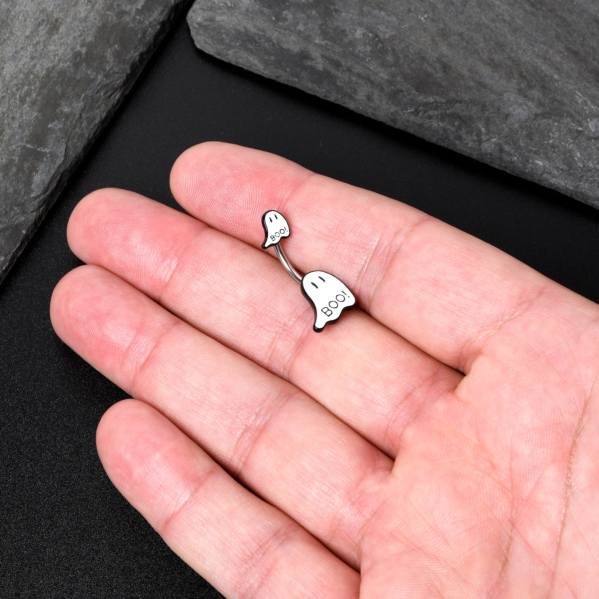 Halloween White Glow in the Dark Ghosts Double Mount Belly Ring