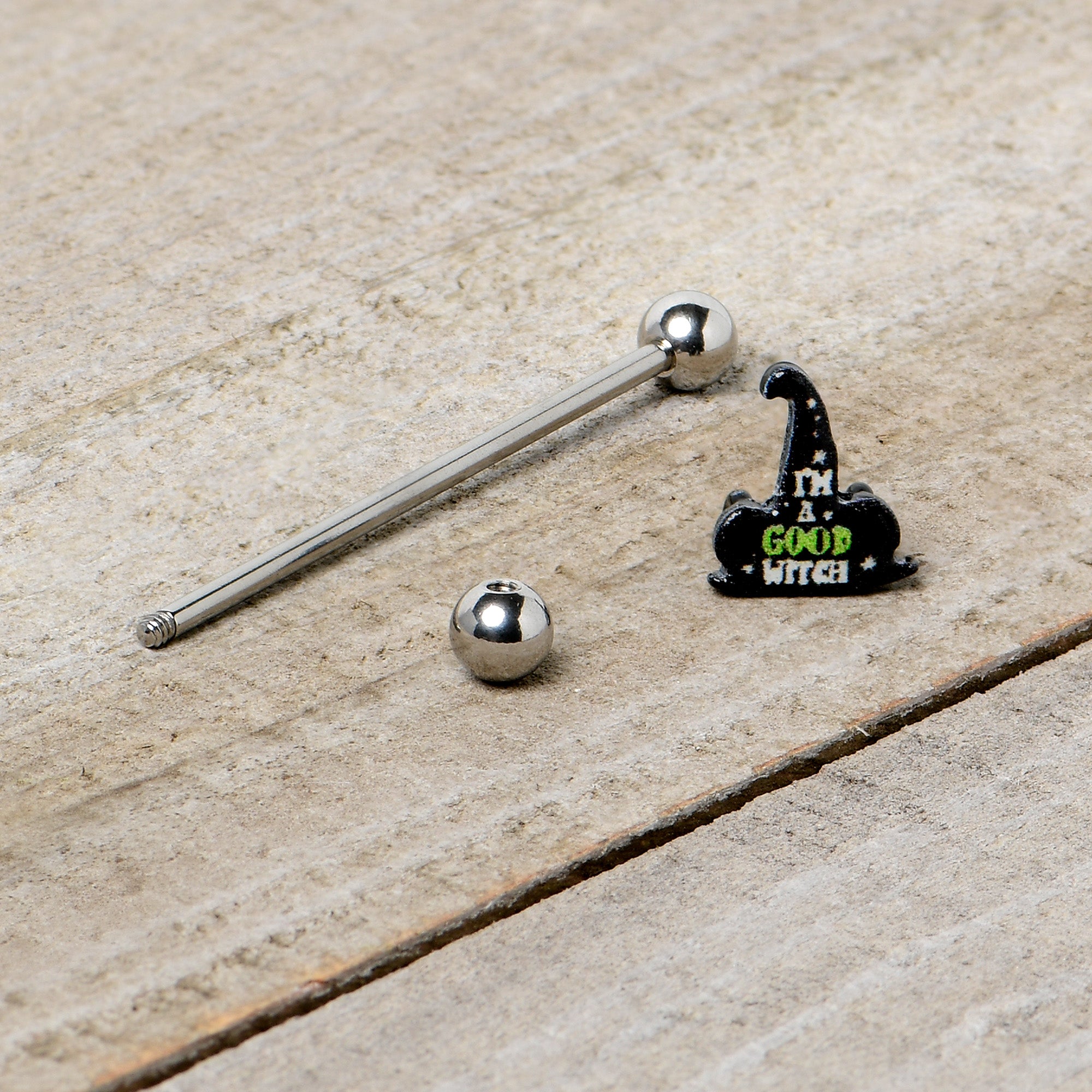 14G Good Witch Hat Glow the Dark Halloween Industrial Barbell 38mm