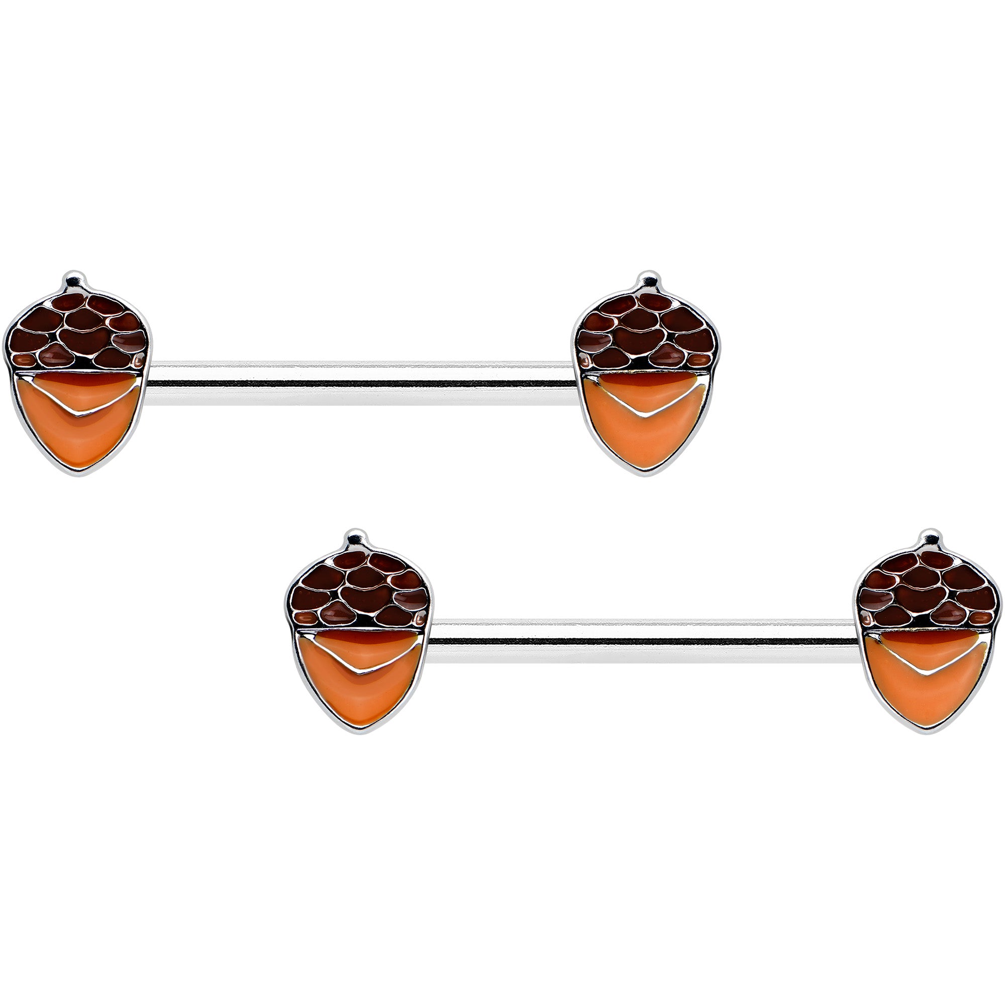 14G 9/16 Autumn Acorn Brown Orange Barbell Nipple Ring Set