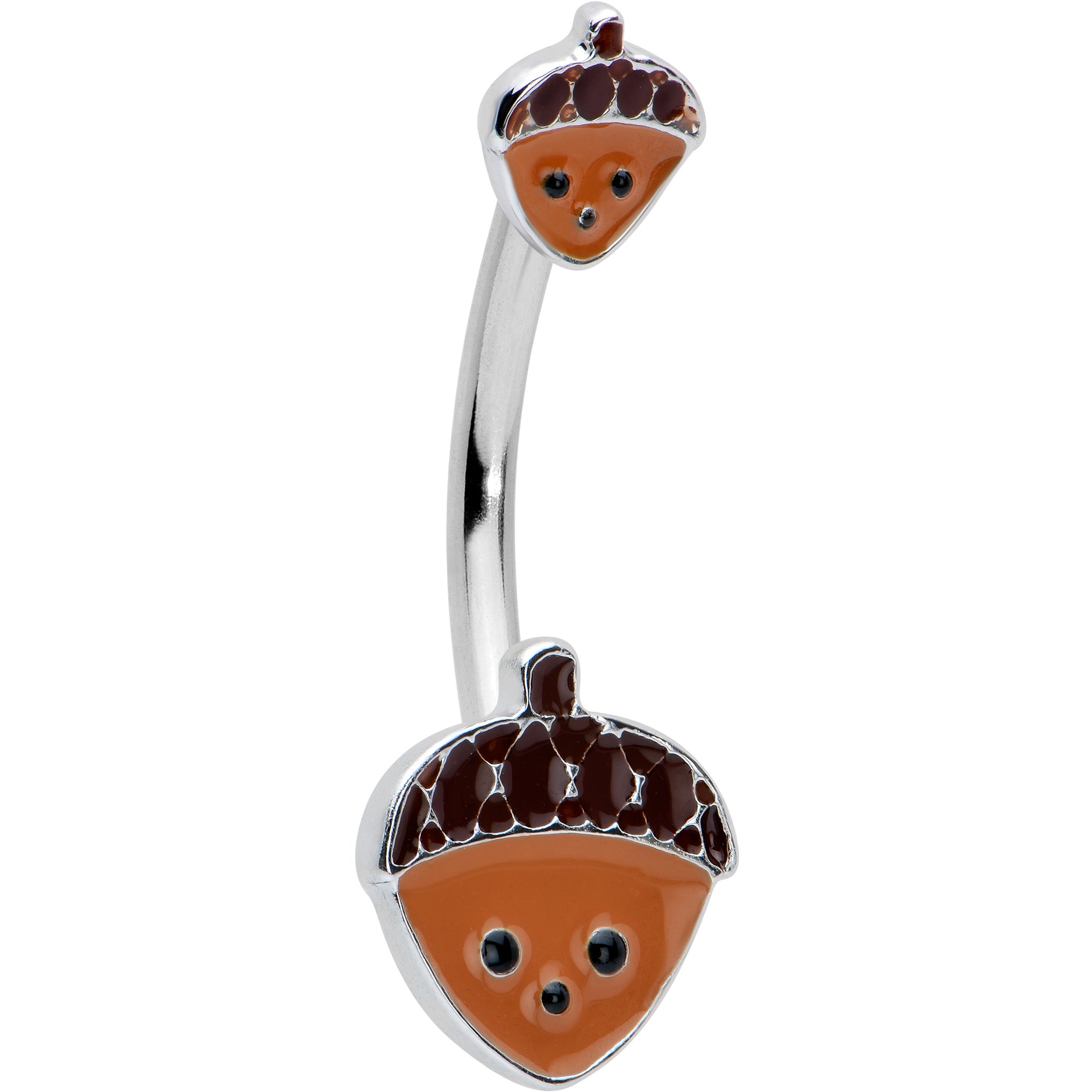 Autumn Acorn Face Brown Fall Double Mount Belly Ring