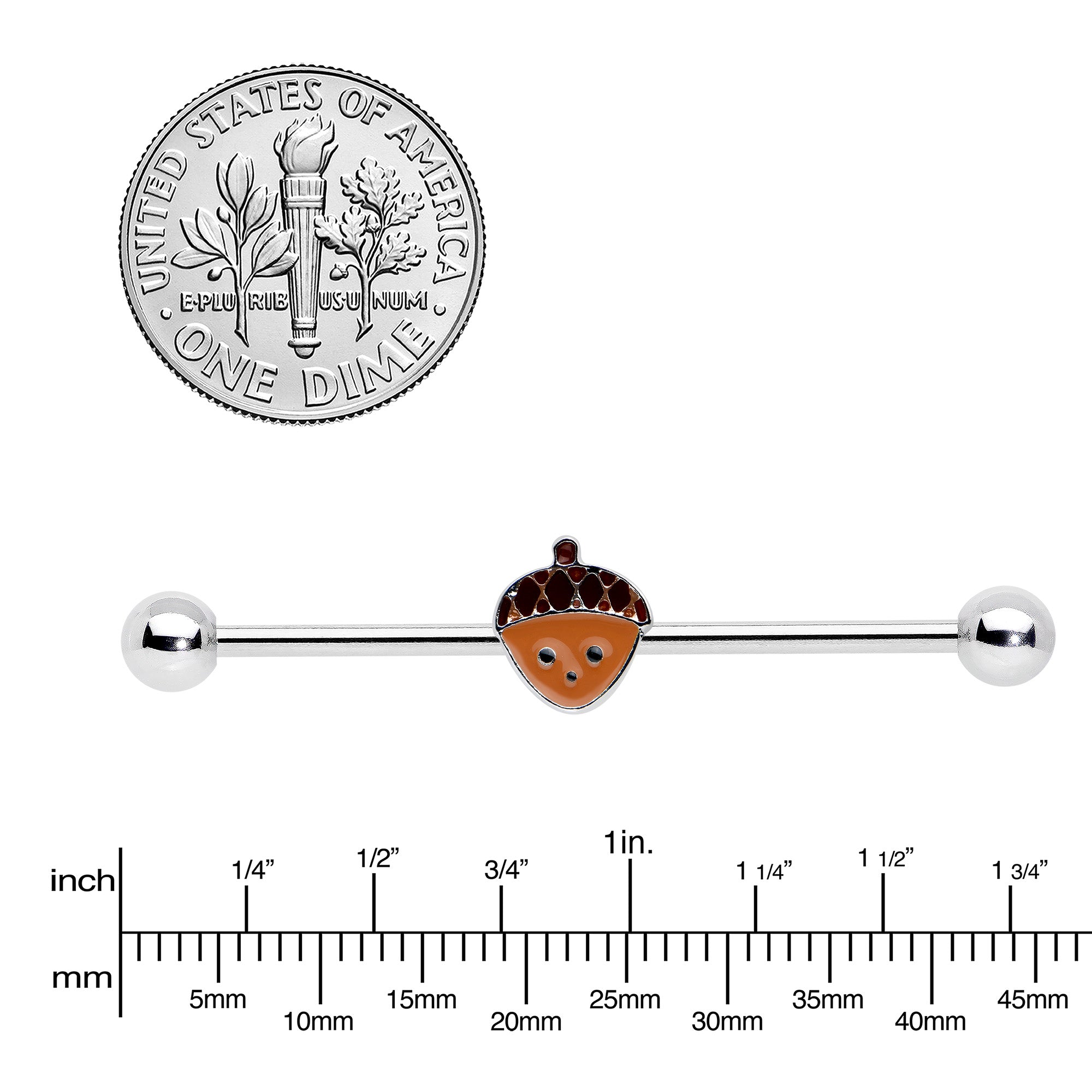 14G Autumn Acorn Face Brown Fall Industrial Barbell 38mm