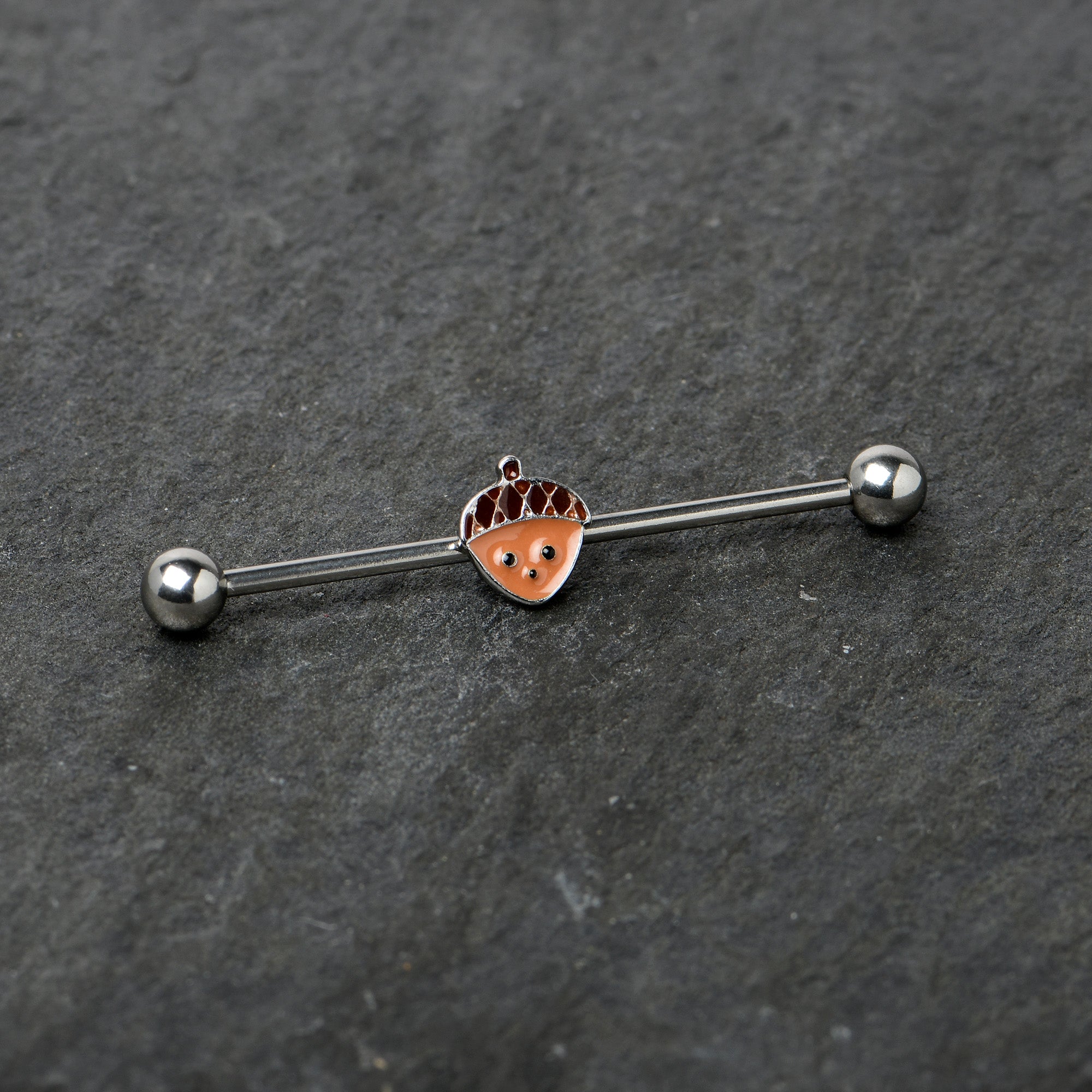 14G Autumn Acorn Face Brown Fall Industrial Barbell 38mm