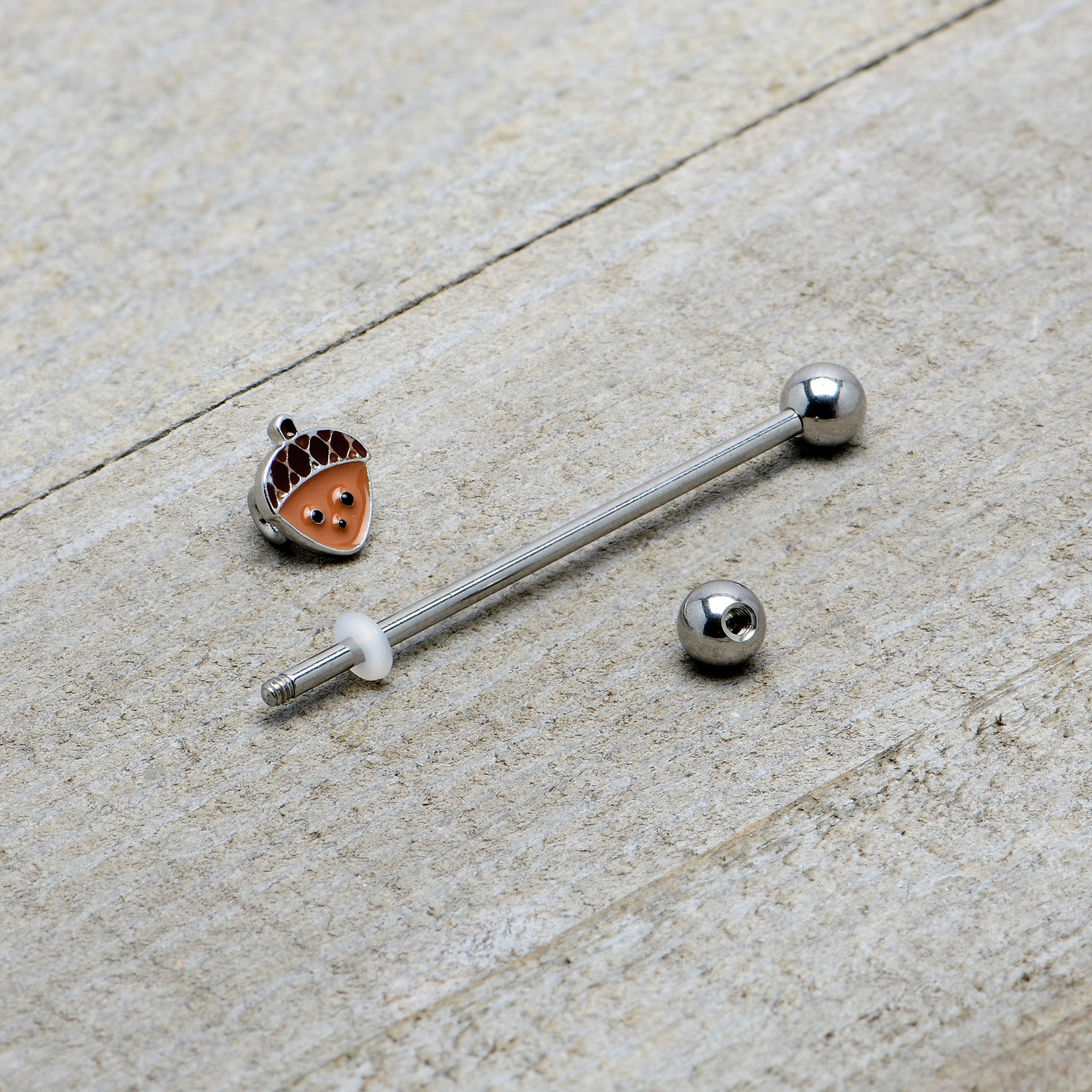 14G Autumn Acorn Face Brown Fall Industrial Barbell 38mm