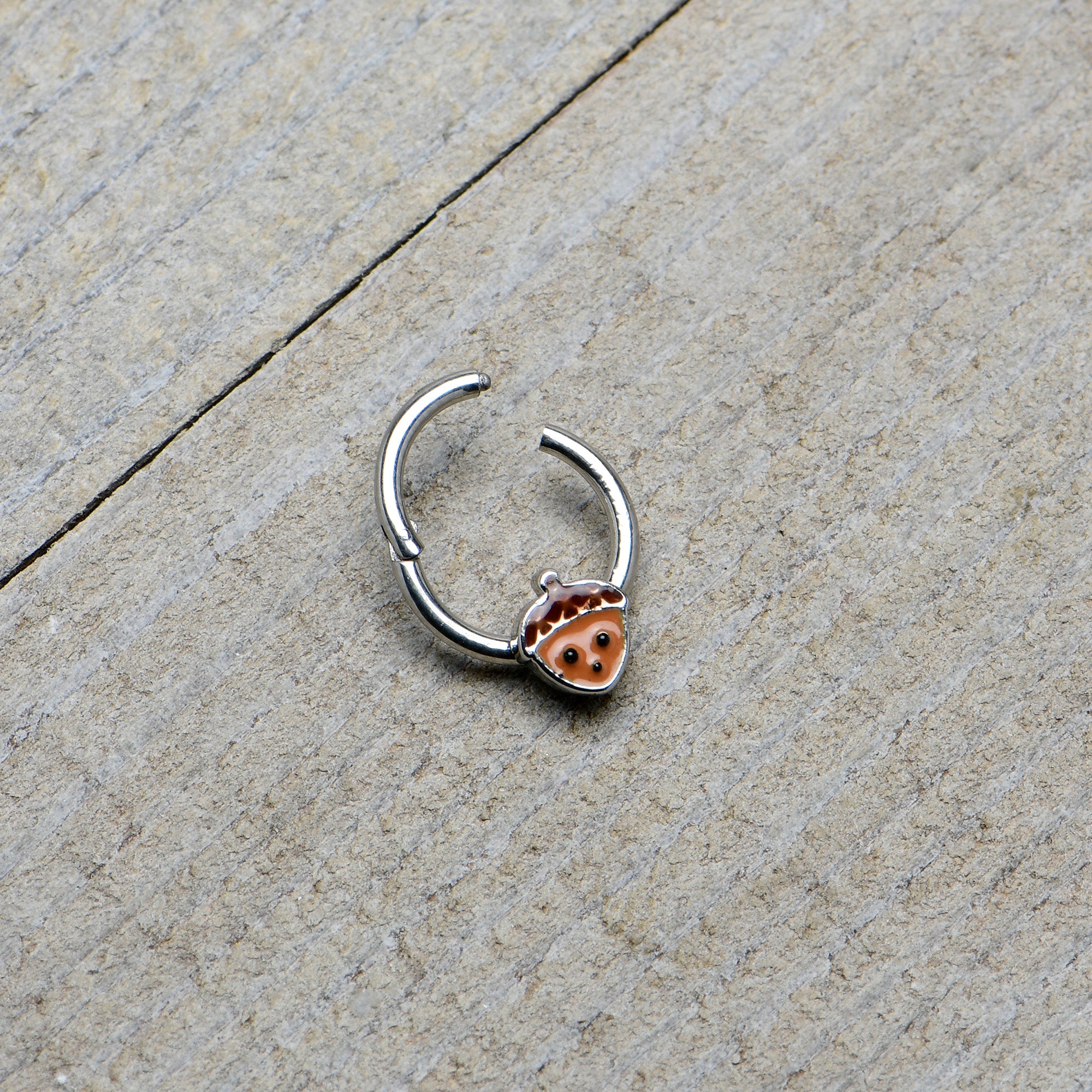 16G 5/16 Fall Acorn Face Brown Autumn Hinged Segment Ring