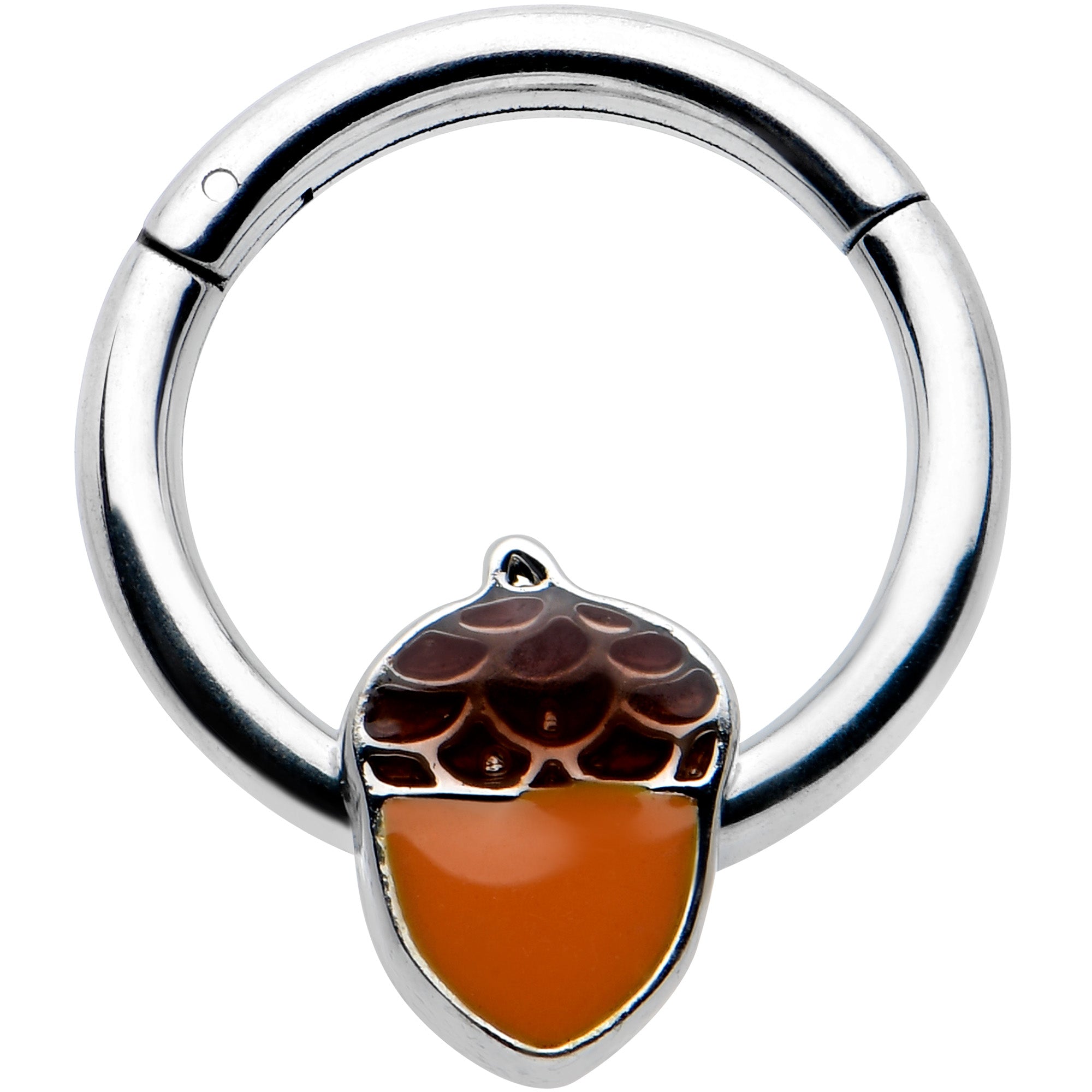 16G 3/8 Autumn Acorn Orange Brown Hinged Segment Ring