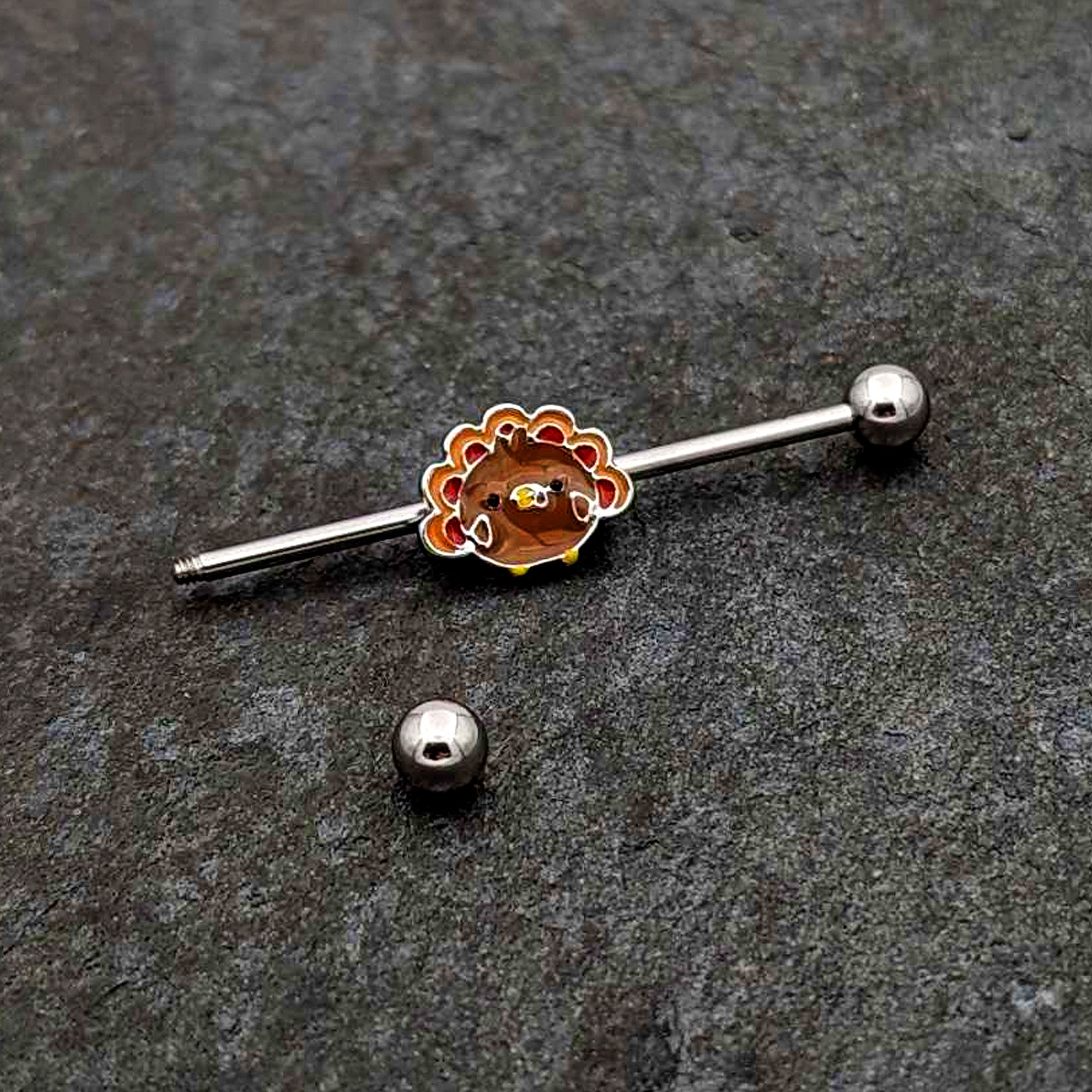 14G Cute Colorful Turkey Thanksgiving Industrial Barbell 38mm