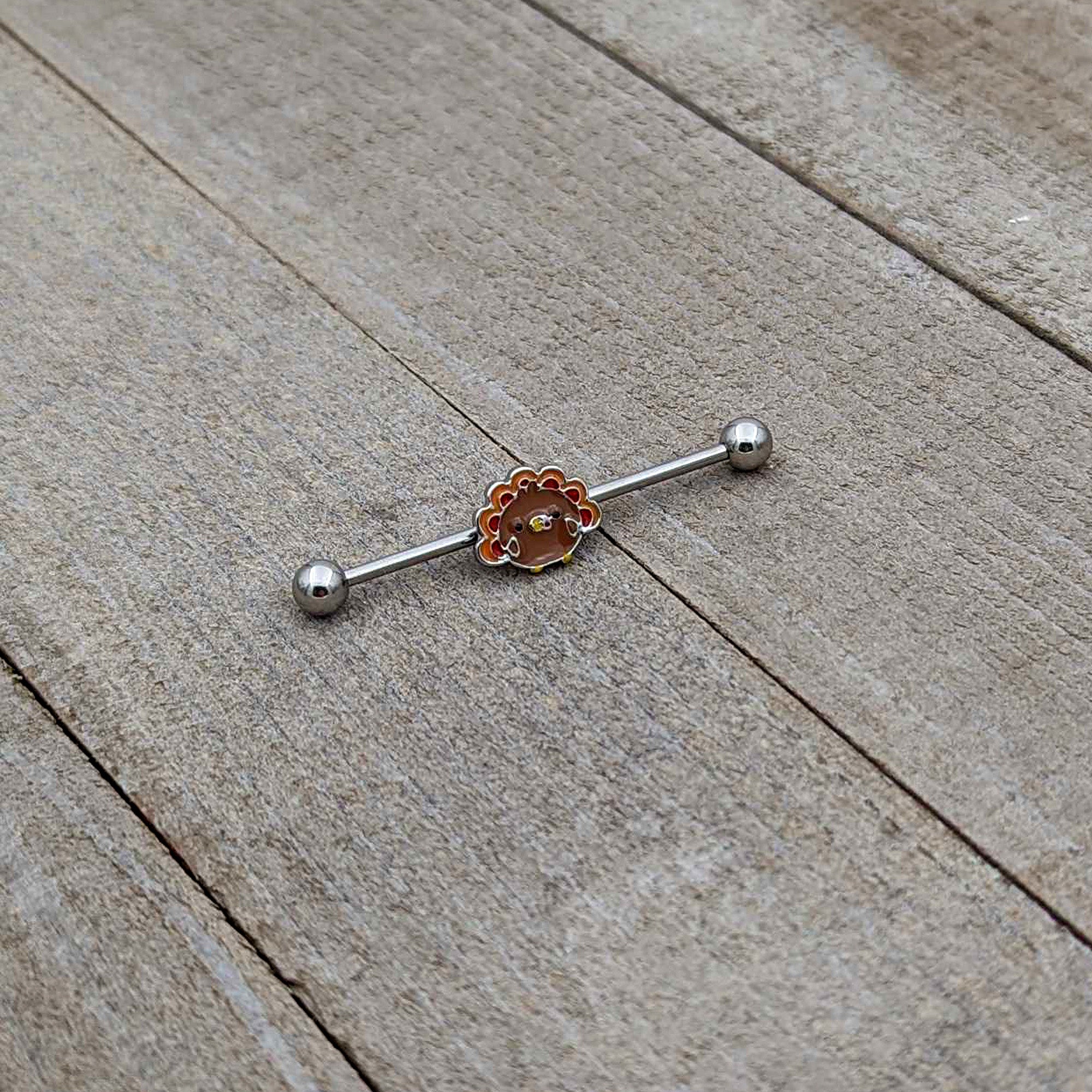 14G Cute Colorful Turkey Thanksgiving Industrial Barbell 38mm