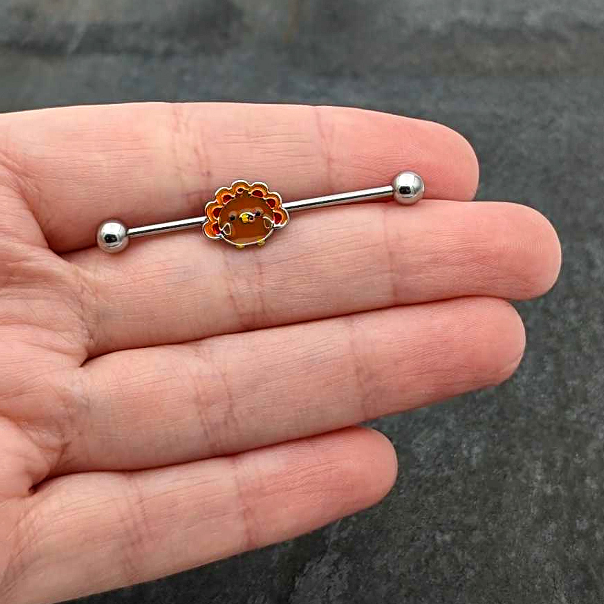 14G Cute Colorful Turkey Thanksgiving Industrial Barbell 38mm