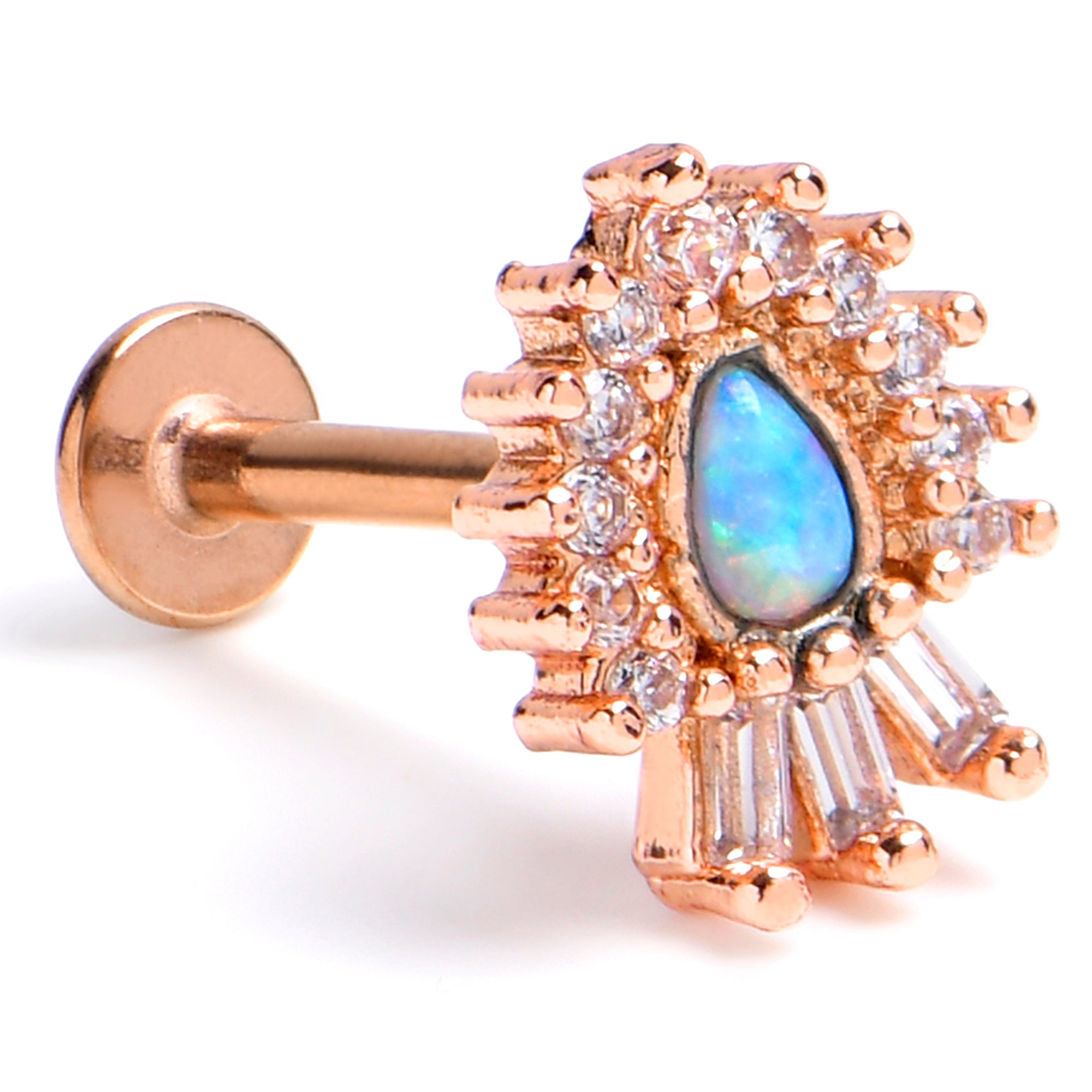 16G 5/16 Blue Synthetic Opal Rose Gold Tone Swank Labret Tragus