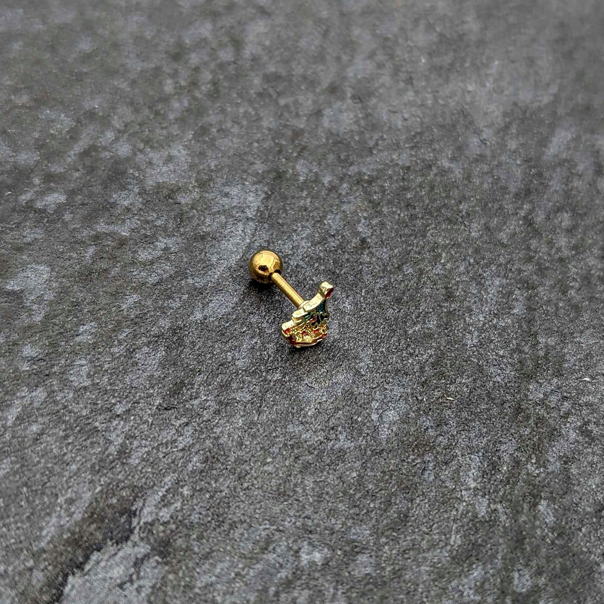 16G 1/4 Red Gem Gold Tone Deco Holiday Tree Cartilage Earring