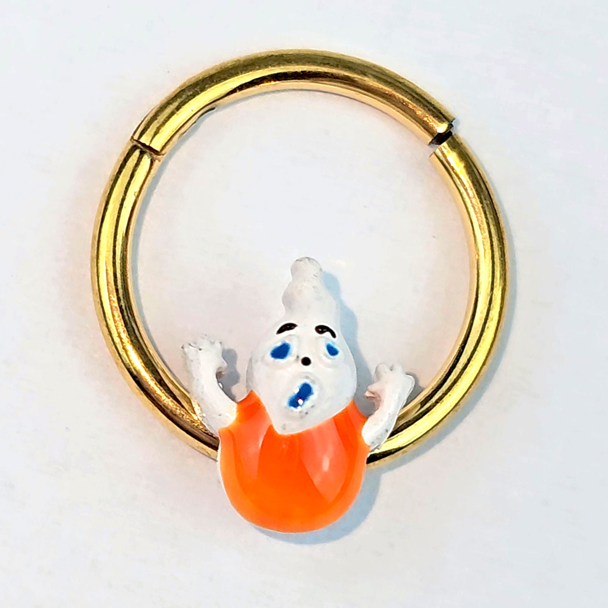 16G 3/8 Gold Tone Pumpkin Haunter Ghost Hinged Segment Ring
