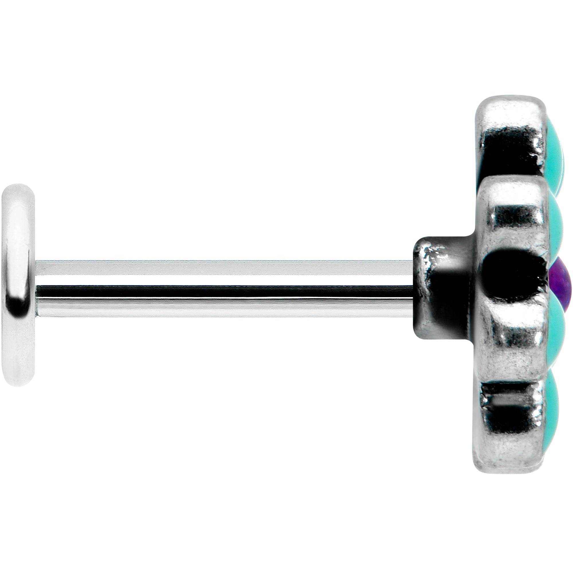 16G 5/16 Blue Gem Flower Teal Petals Labret Monroe Tragus