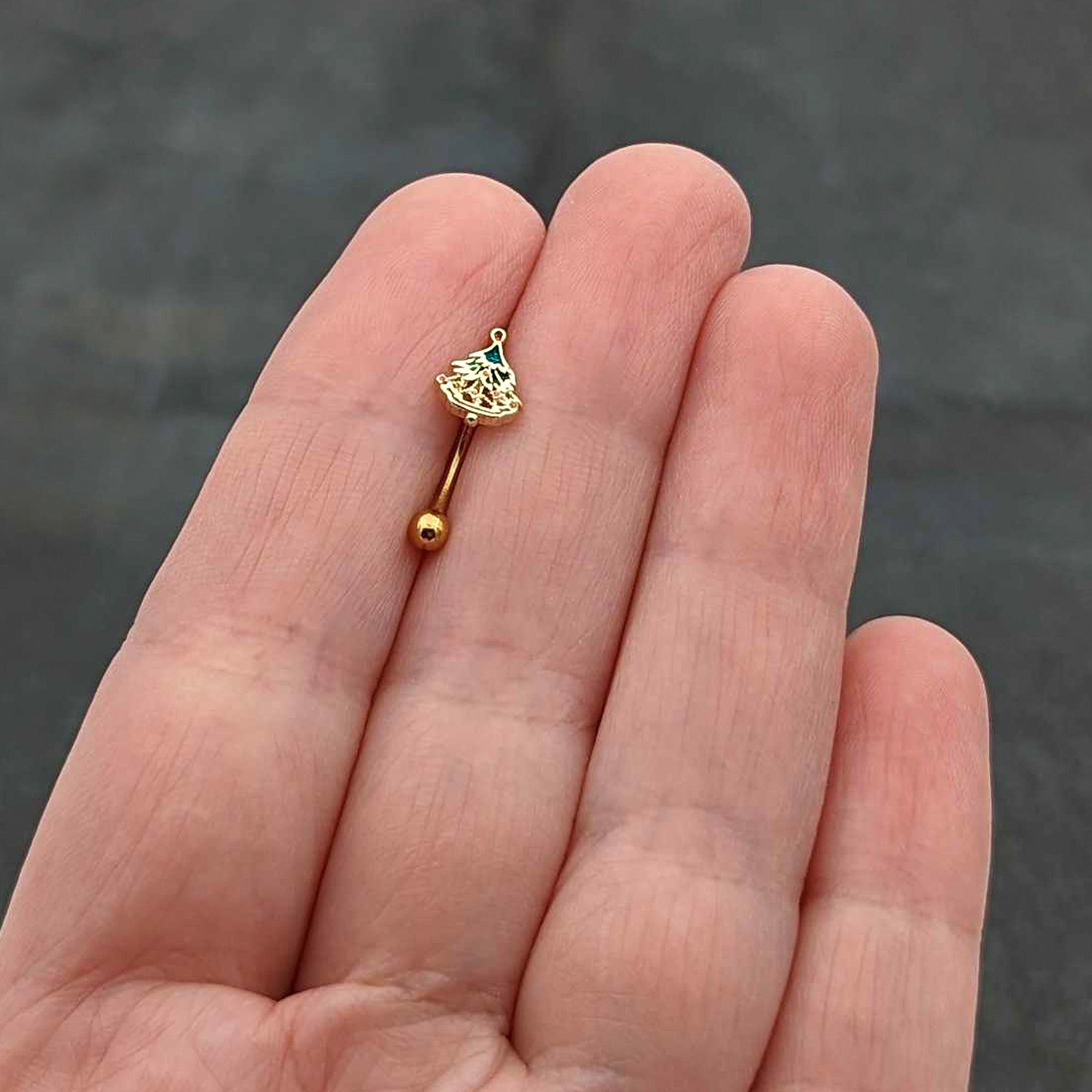 16G 5/16 Red Gem Gold Tone Deco Holiday Tree Curved Eyebrow Ring