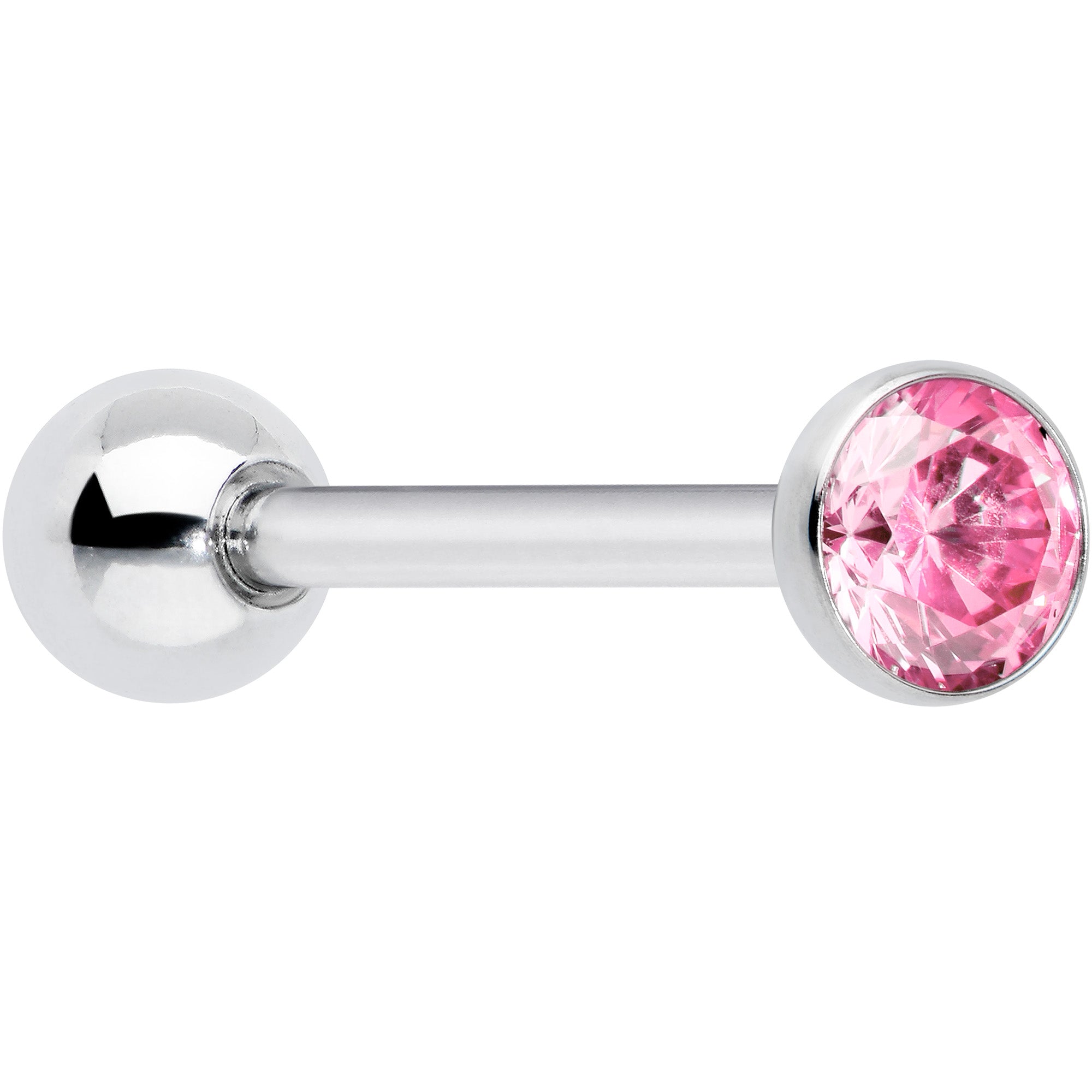 Pink CZ Gem ASTM F-136 Implant Grade Titanium Threadless Barbell Tongue Ring