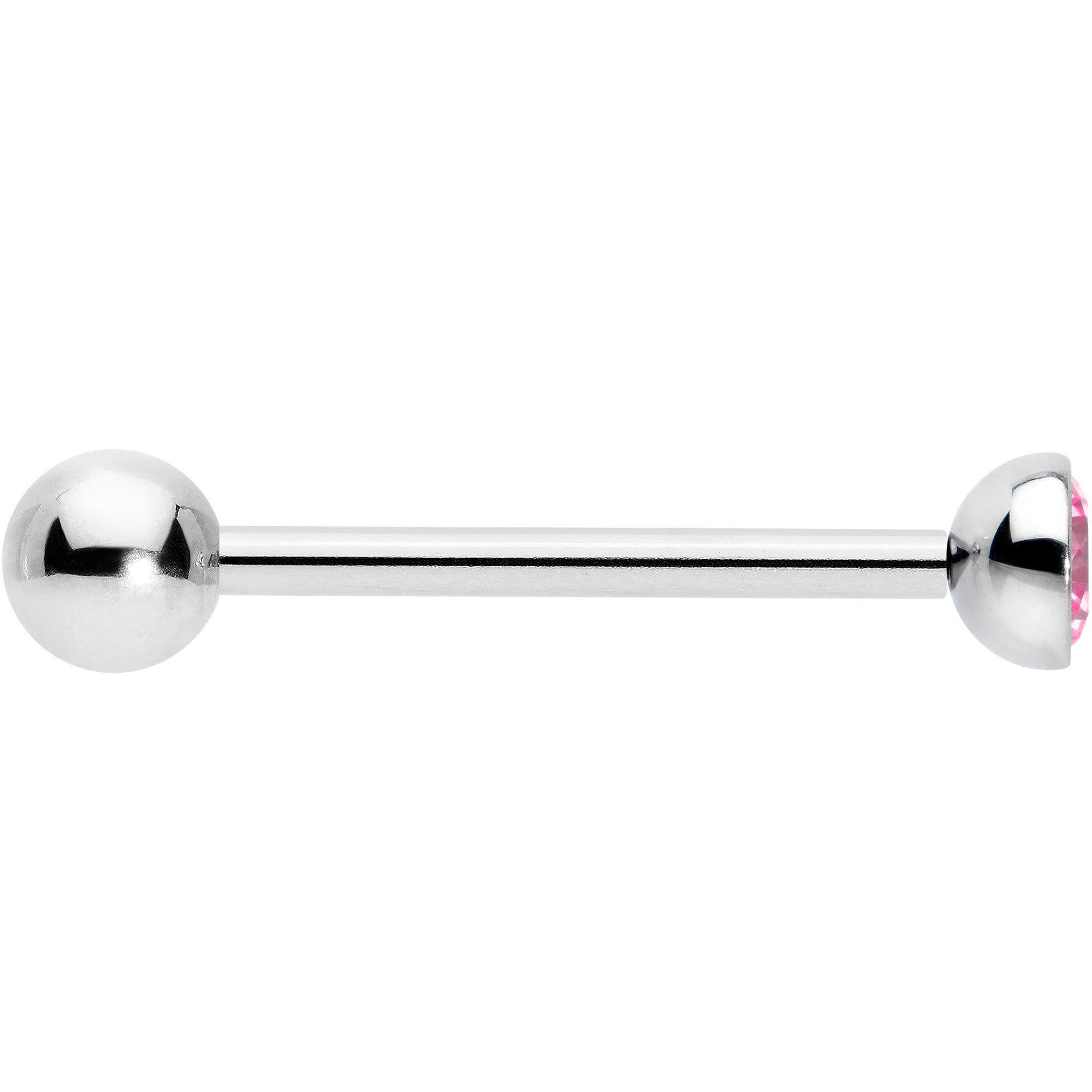 Pink CZ Gem ASTM F-136 Implant Grade Titanium Threadless Barbell Tongue Ring