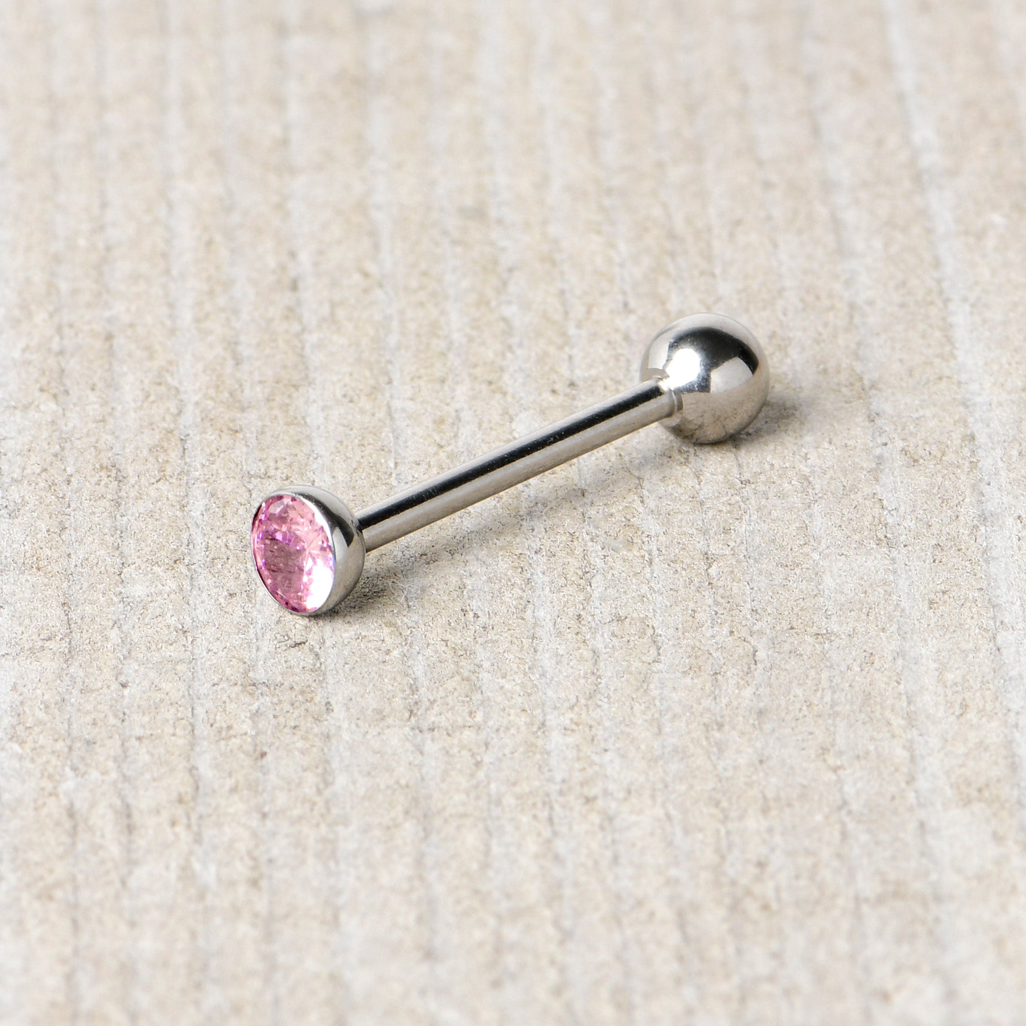 Pink CZ Gem ASTM F-136 Implant Grade Titanium Threadless Barbell Tongue Ring