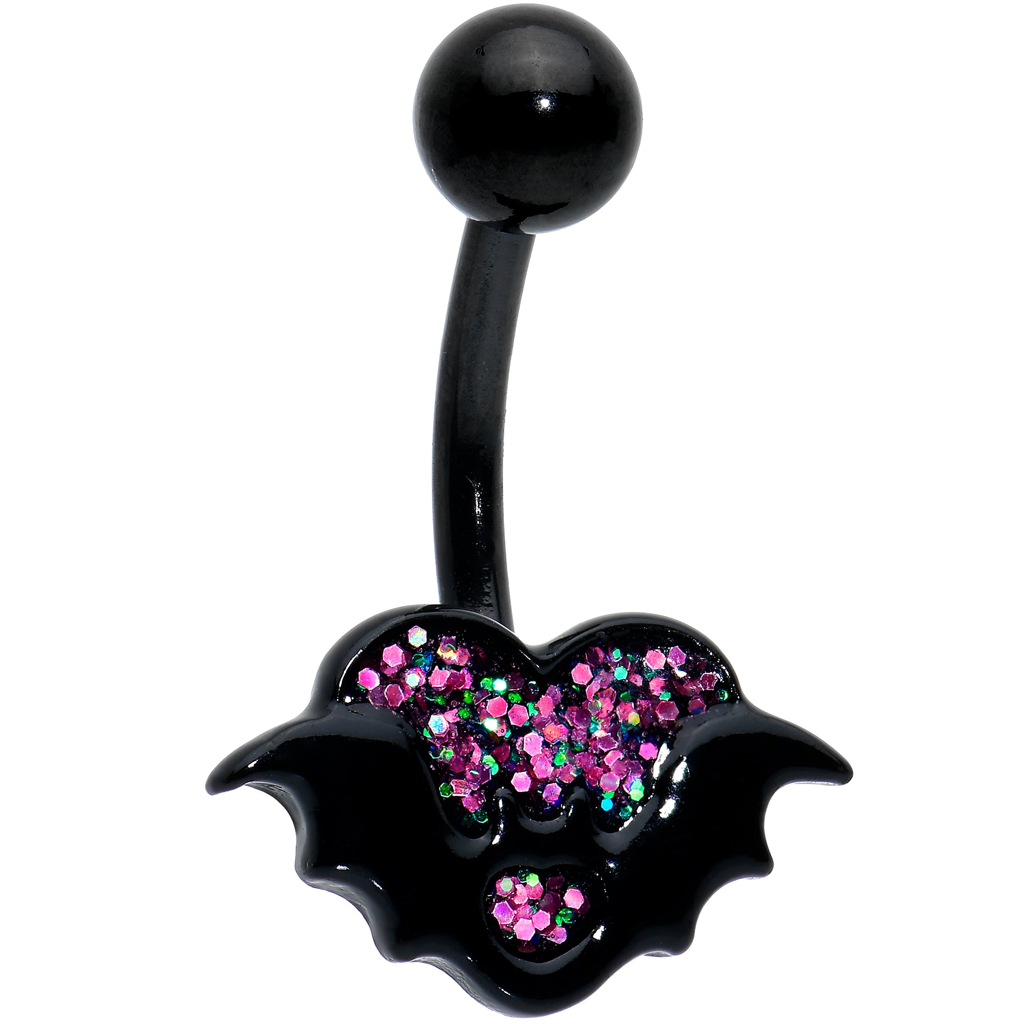 Black Bat Heart Halloween Pink Green Belly Ring