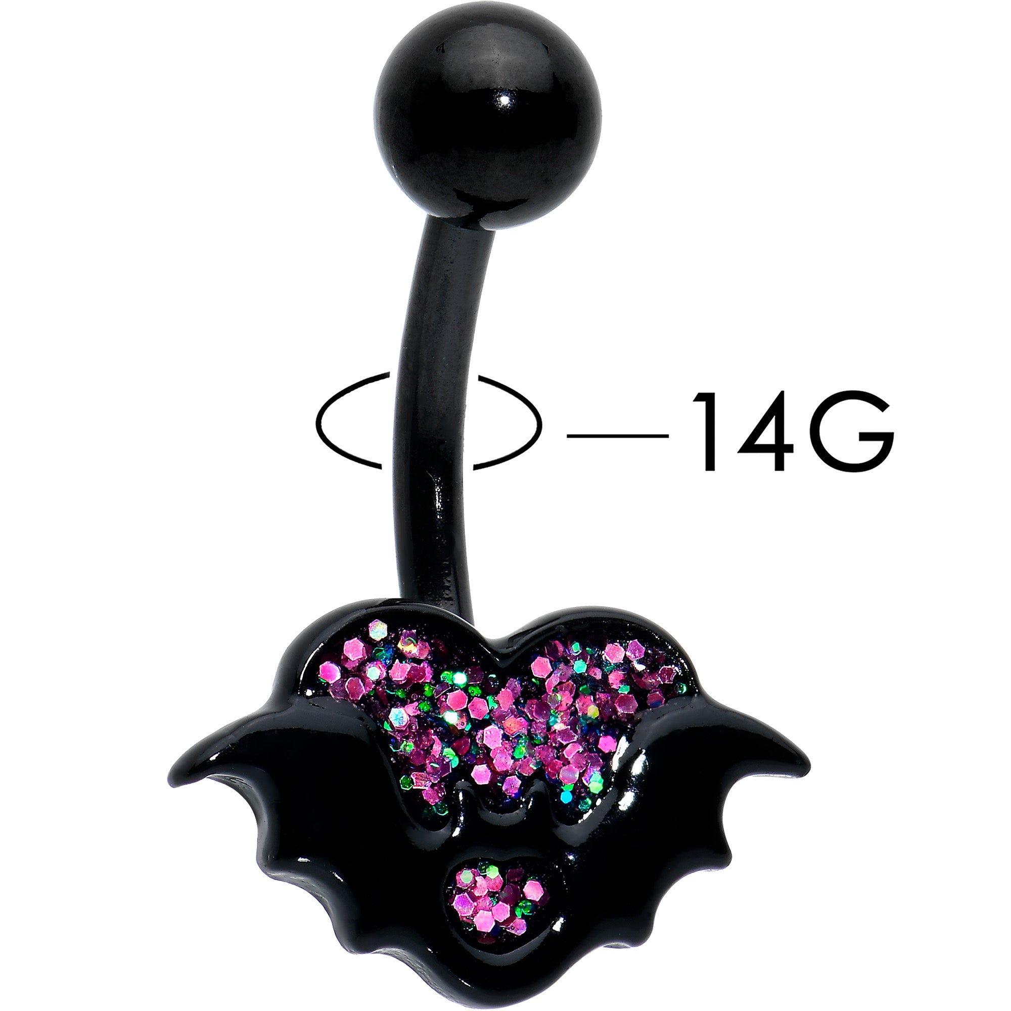 Black Bat Heart Halloween Pink Green Belly Ring